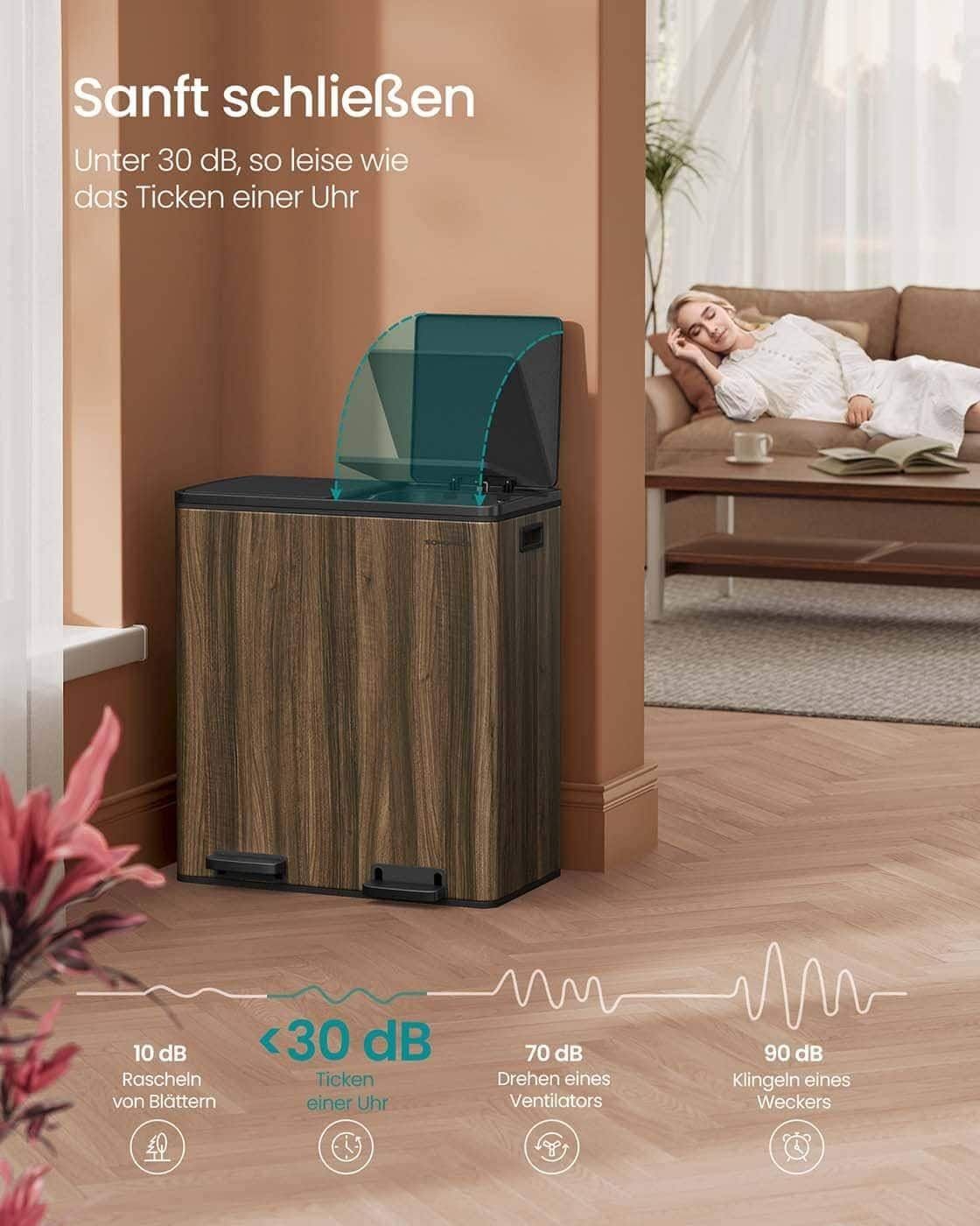 Mülleimer mit 2 Fächern und 15 Müllsäcken Softclose dunkelwalnussfarben Mülleimer mit 2 Fächern und 15 Müllsäcken Softclose dunkelwalnussfarben