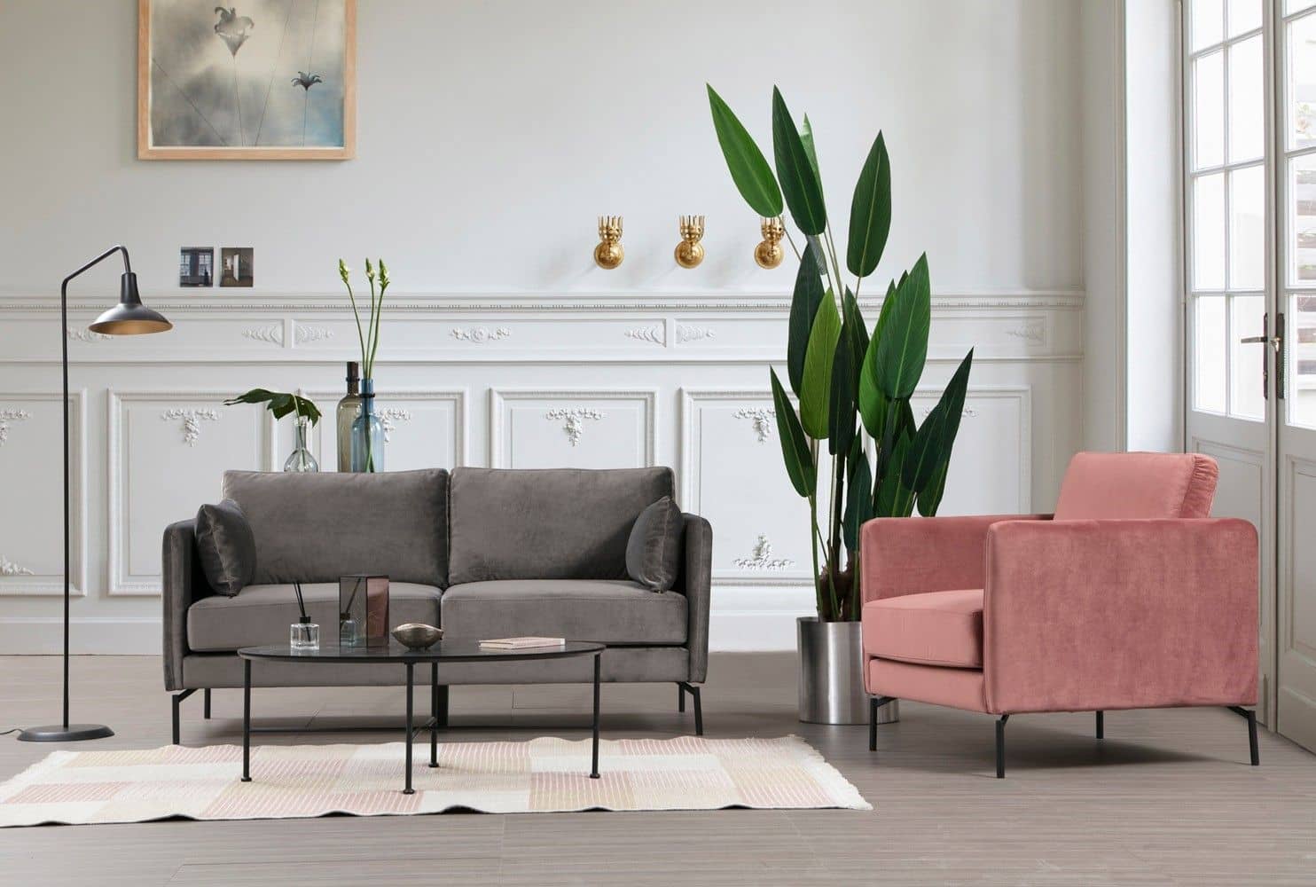 Sofa 2-Sitzer Sino Grau – Mikrofaser in Samtoptik