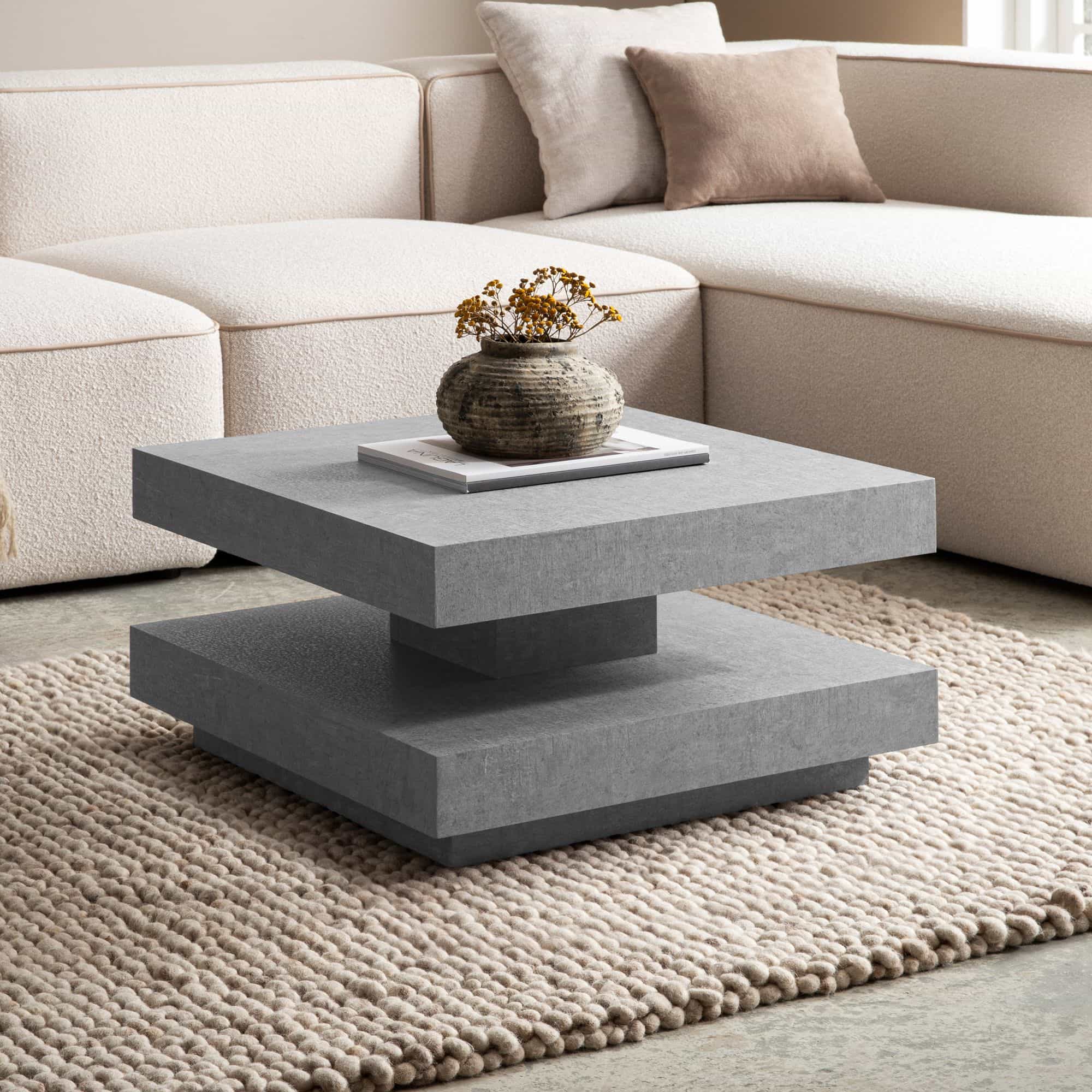 Couchtisch 60x60x34 cm Grau Sofatisch in Beton-Optik Modern Couchtisch 60x60x34 cm Grau Sofatisch in Beton-Optik Modern