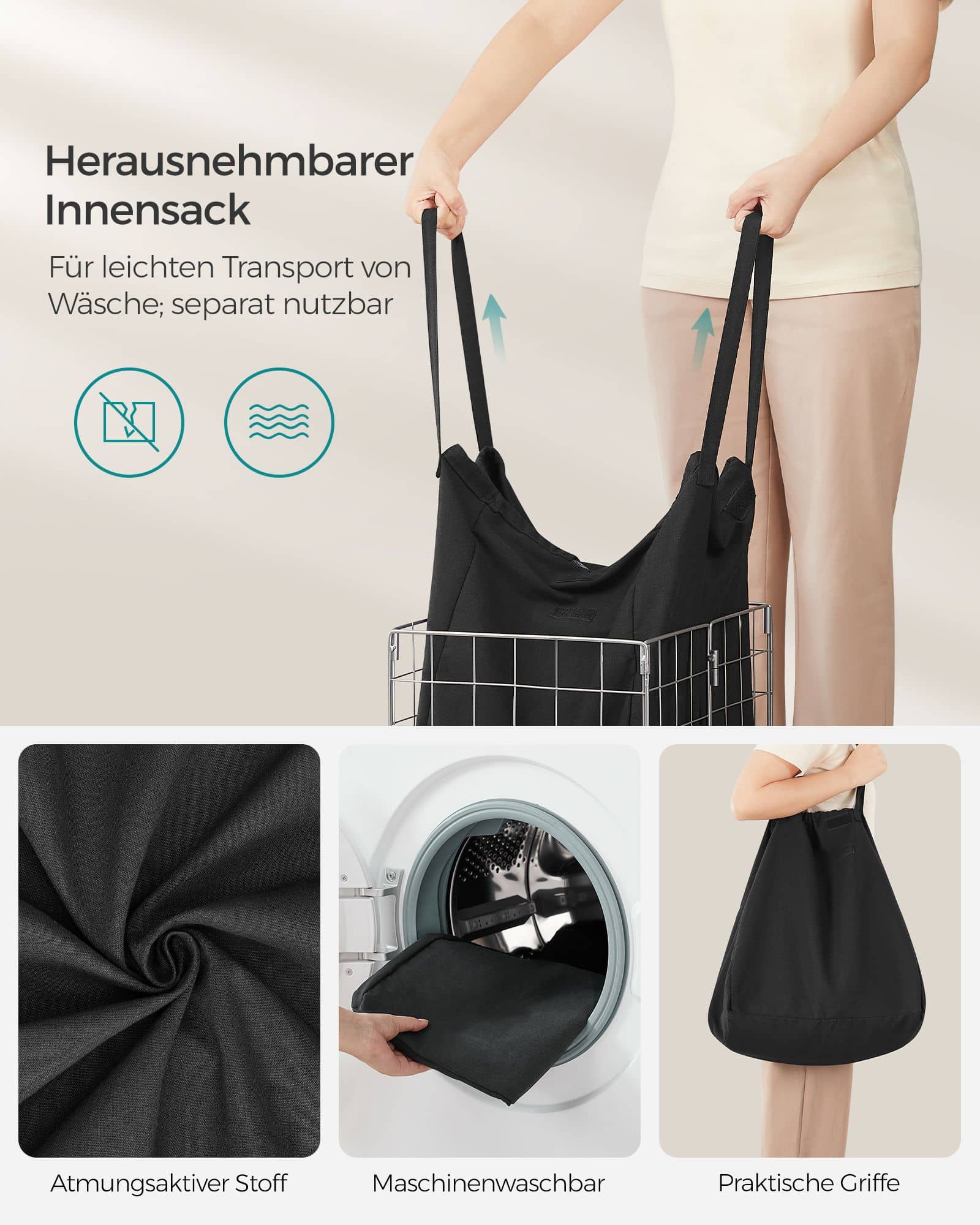 Wäschekorb mit abnehmbarem und waschbarem Wäschesack Wäschekorb mit abnehmbarem und waschbarem Wäschesack