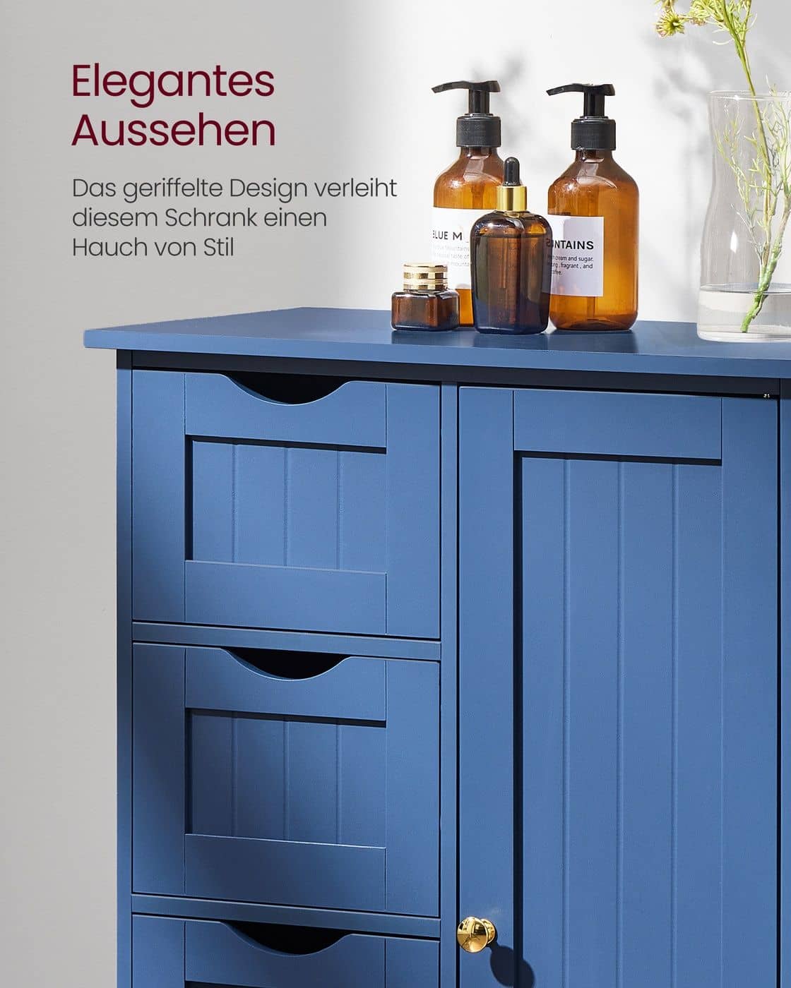 Badezimmerschrank mit 4 Schubladen und 1 Schrank mit verstellbarer Ablage hafenblau