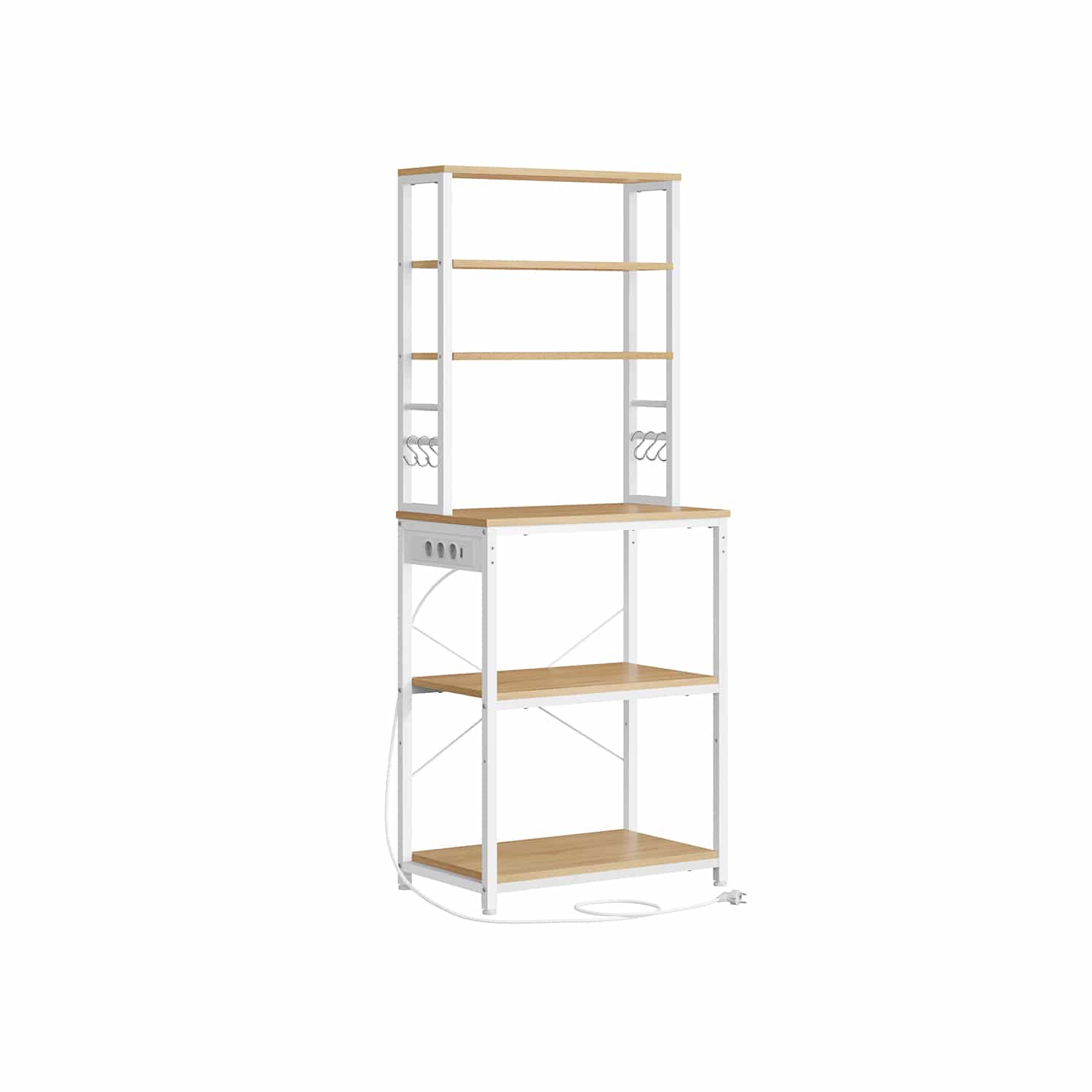 VASAGLE Küchenregal mit Steckdosen, verstellbaren Ablagen und Haken – 60x40x167 cm, Goldeiche-Wolkenweiß VASAGLE Küchenregal mit Steckdosen, verstellbaren Ablagen und Haken – 60x40x167 cm, Goldeiche-Wolkenweiß