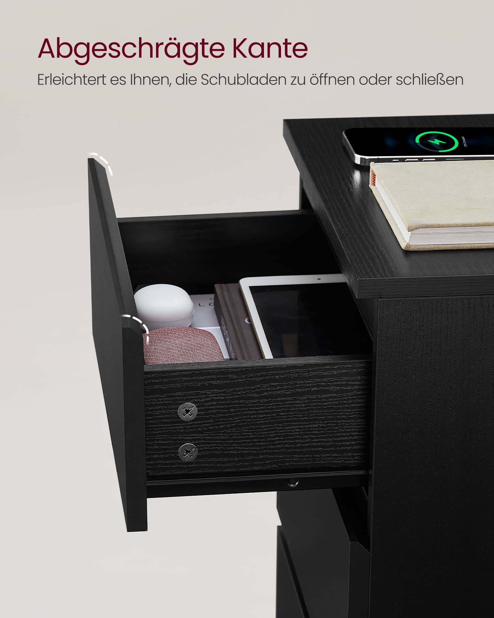 Nachttisch 2er Set 2 USB-Anschlüsse modern ebenholzschwarz Nachttisch 2er Set 2 USB-Anschlüsse modern ebenholzschwarz