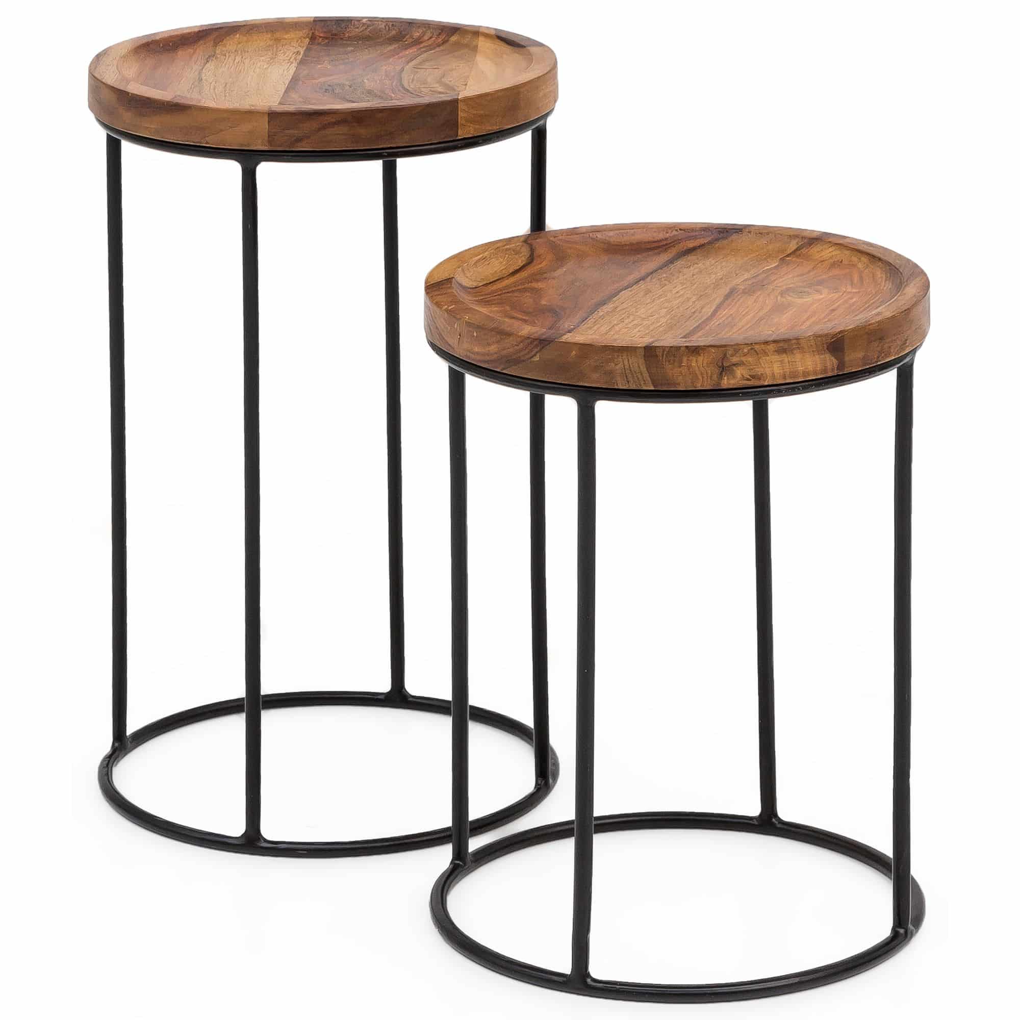 47399-WOHNLING-2er-Set-Beistelltisch-rund-30x30x53 Design Satztisch WL5.661 Sheesham Metall Beistelltisch 2er Set Klein