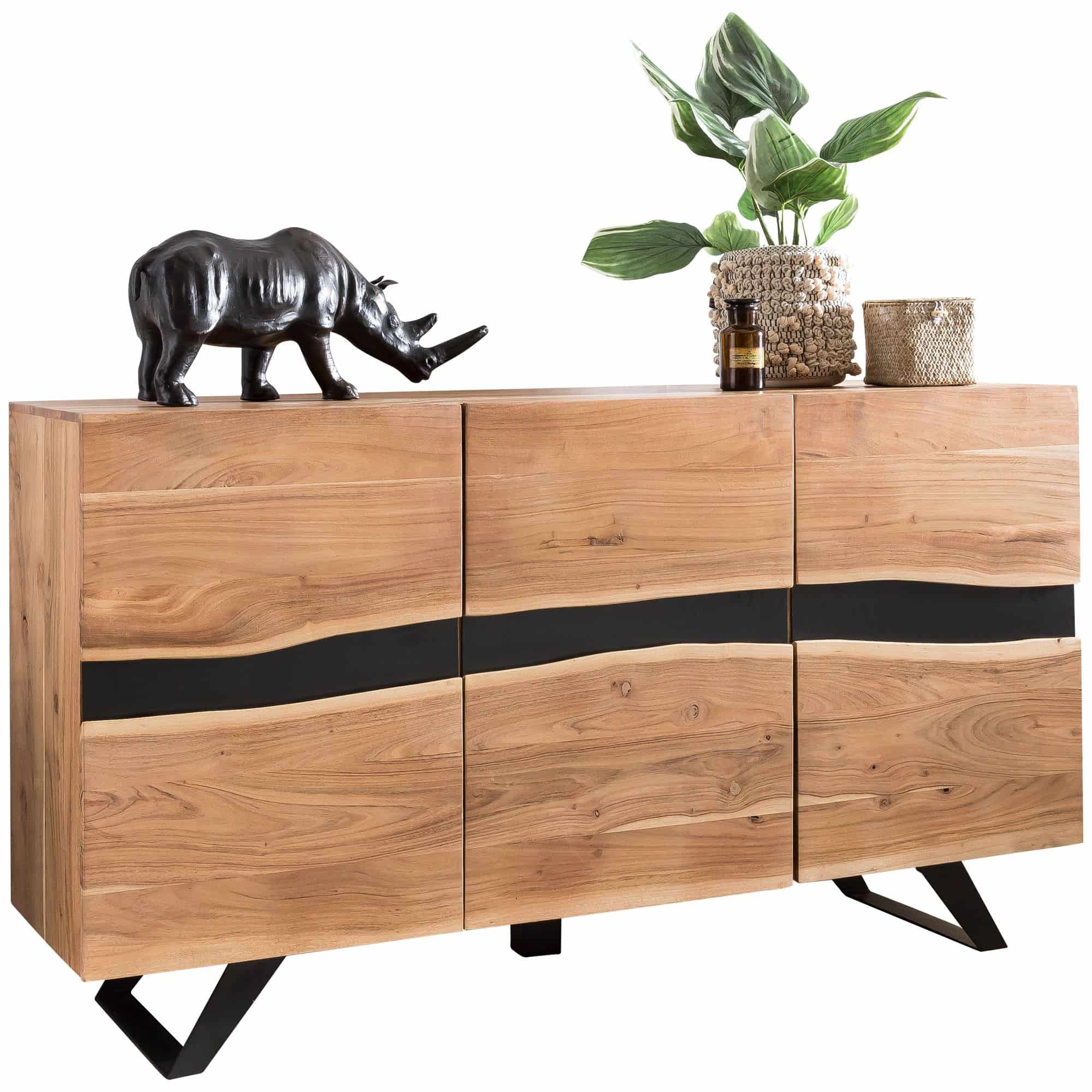 Sideboard 148 x 85 x 43 cm Massiv-Holz Akazie Natur Baumkante Anrichte Sideboard 148 x 85 x 43 cm Massiv-Holz Akazie Natur Baumkante Anrichte