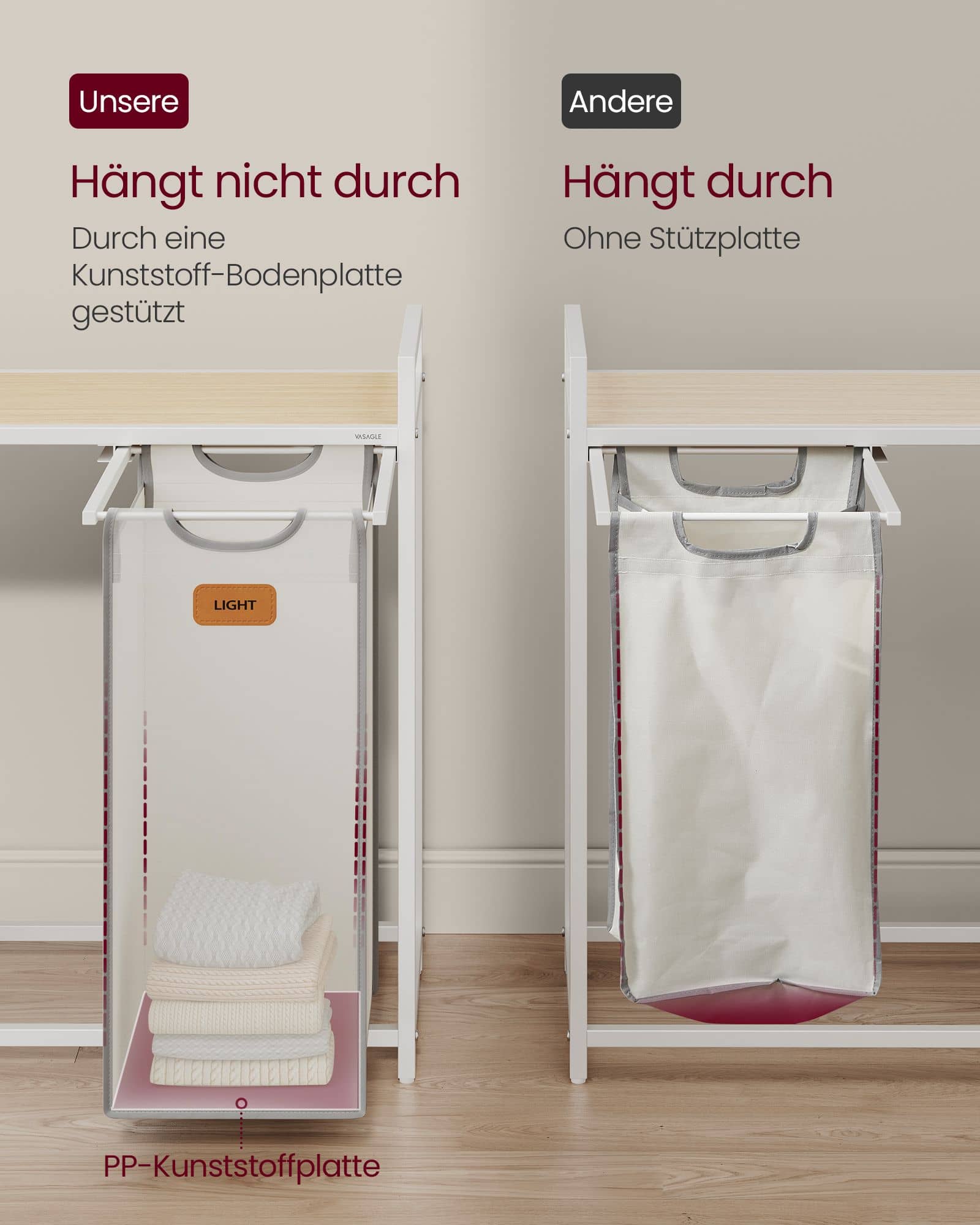 Wäschekorb 3 Fächer naturbeige-taubengrau-cremeweiß Wäschekorb 3 Fächer naturbeige-taubengrau-cremeweiß