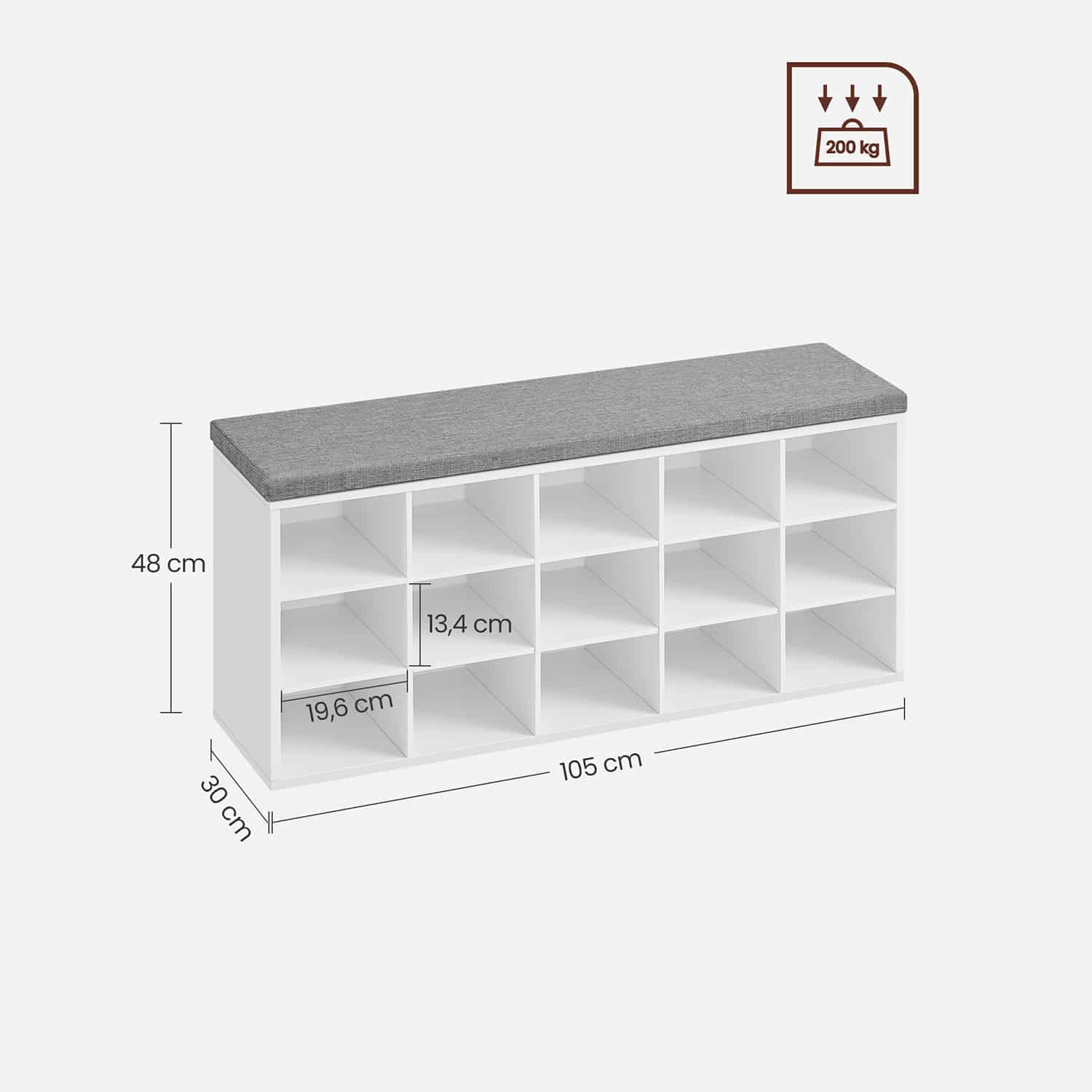Schuhbank mit 15 Fächern-B34LHS15WT Schuhbank mit 15 Fächern-B34LHS15WT