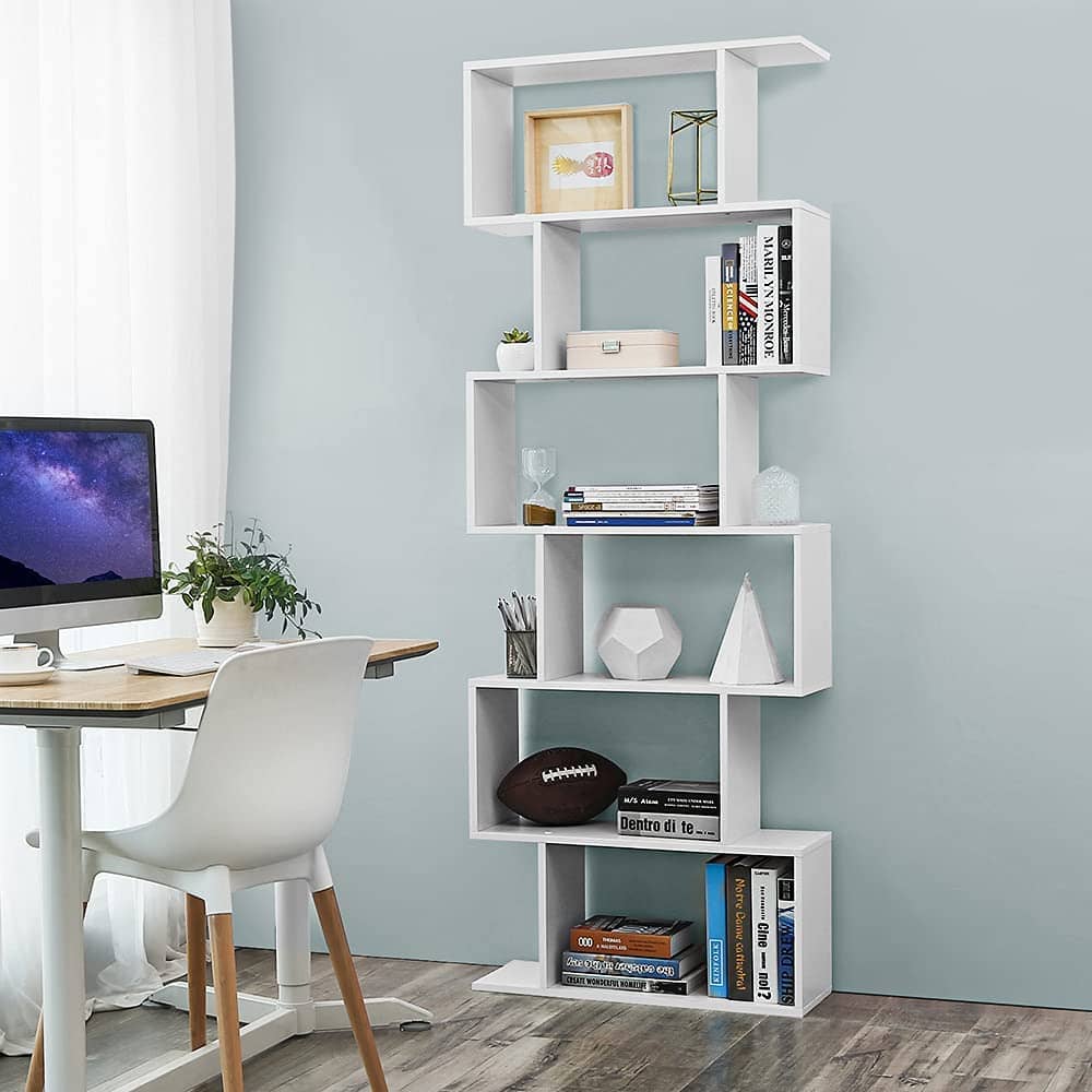 Freistehendes Bücherregal mit 6 Ebenen-B34LBC61WT Freistehendes Bücherregal mit 6 Ebenen-B34LBC61WT