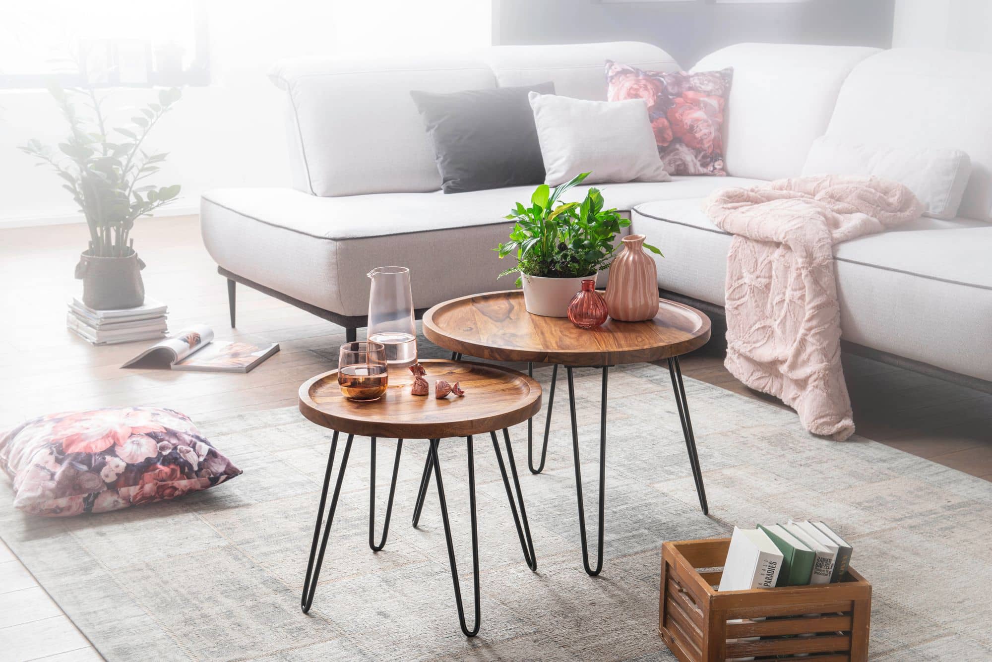 Wohnling Beistelltisch 45 cm – Sheesham massiv & Metall