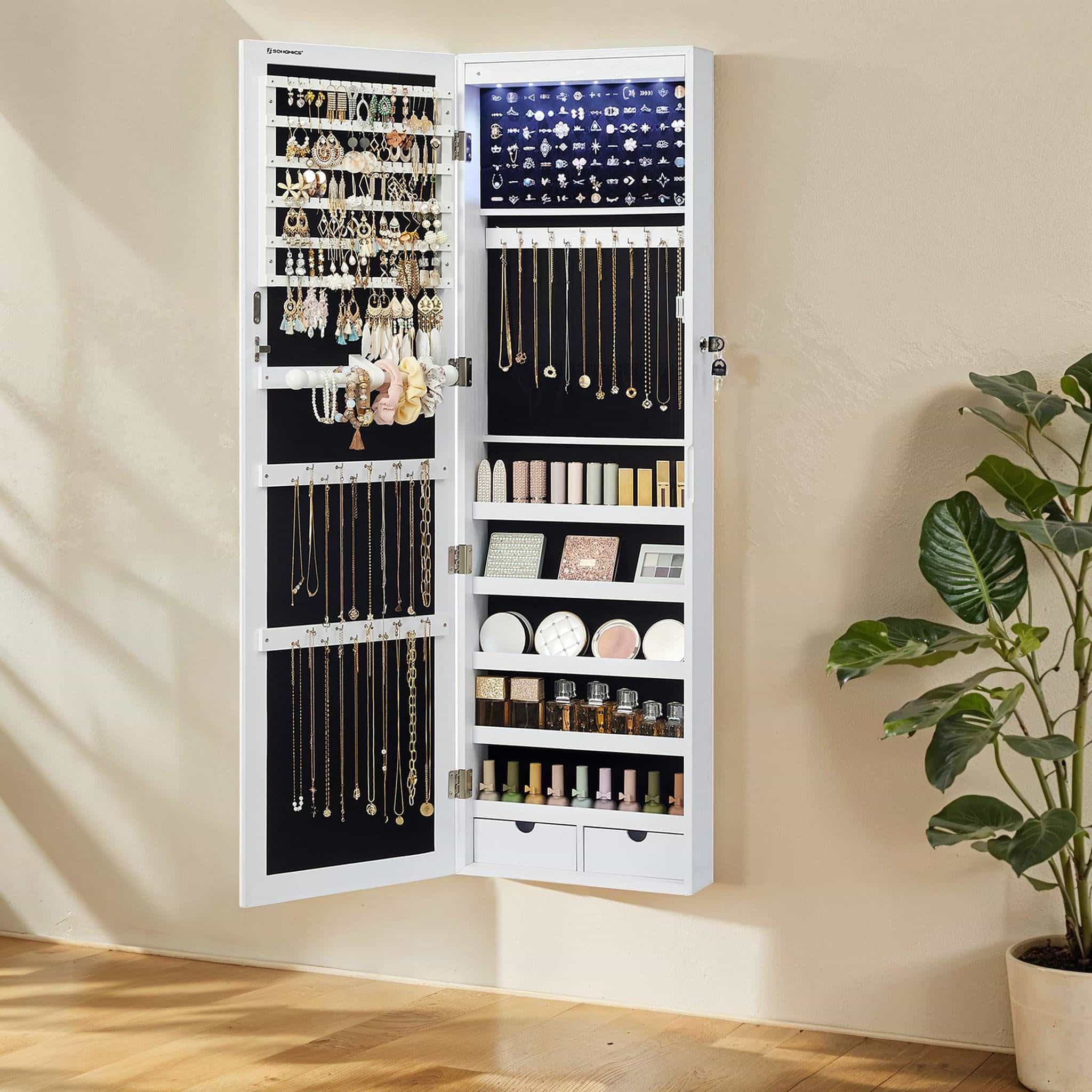 Schmuckschrank hängend, Wandspiegel, 6 LED-Glühbirnen Schmuckschrank hängend, Wandspiegel, 6 LED-Glühbirnen