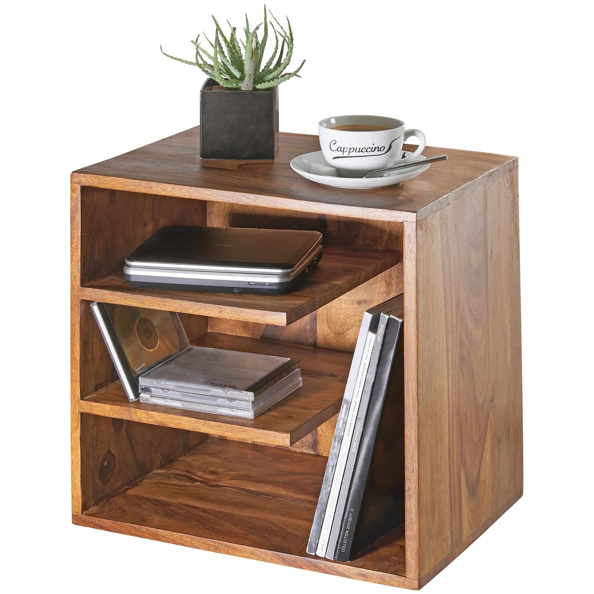 47417-WOHNLING-Beistelltisch-mit-Ablagen-43x30x43-c Beistelltisch 43x43x30 cm Sheesham Massivholz Design Nachttisch