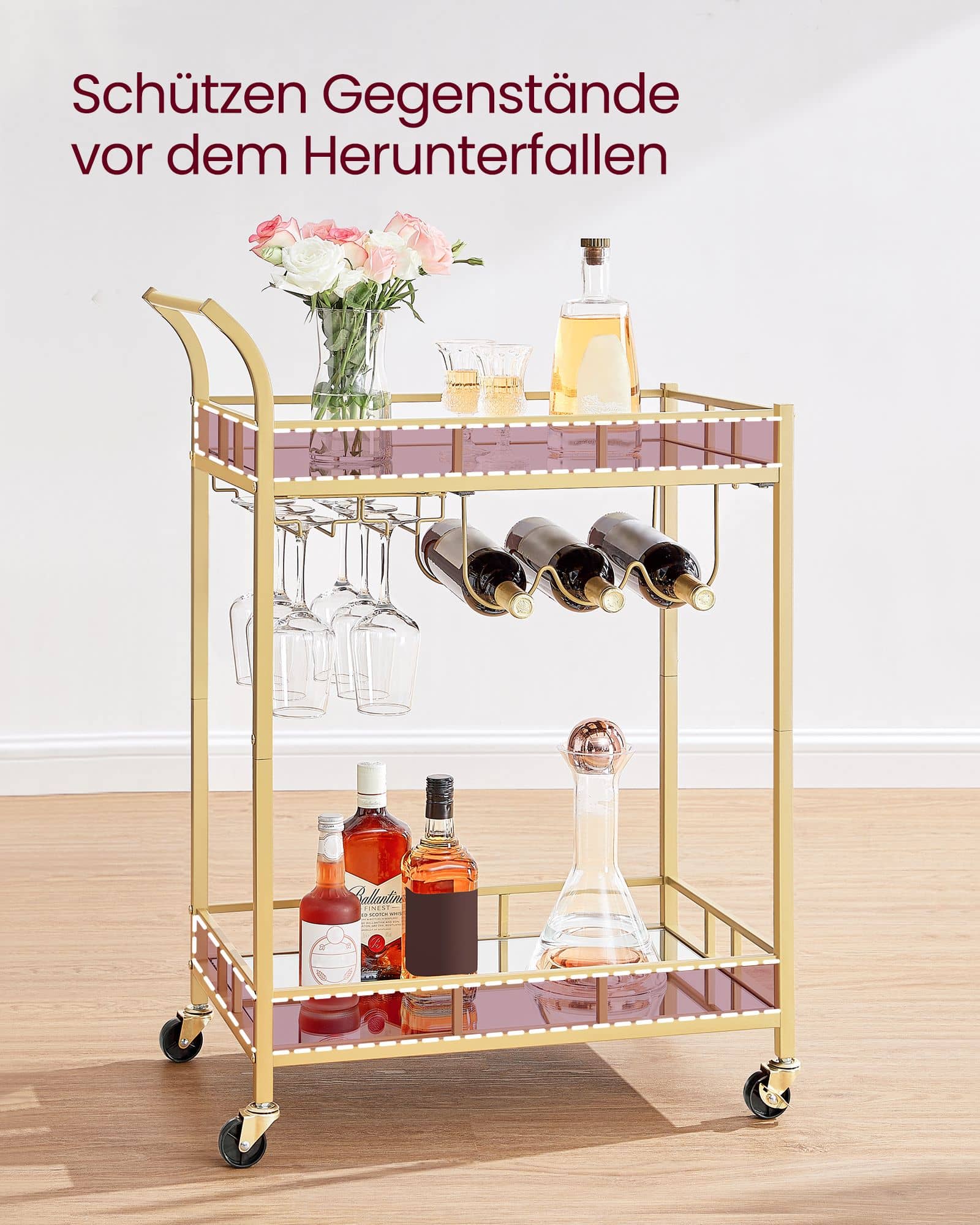 Servierwagen 2 verspiegelte Glasablagen goldfarben Servierwagen 2 verspiegelte Glasablagen goldfarben