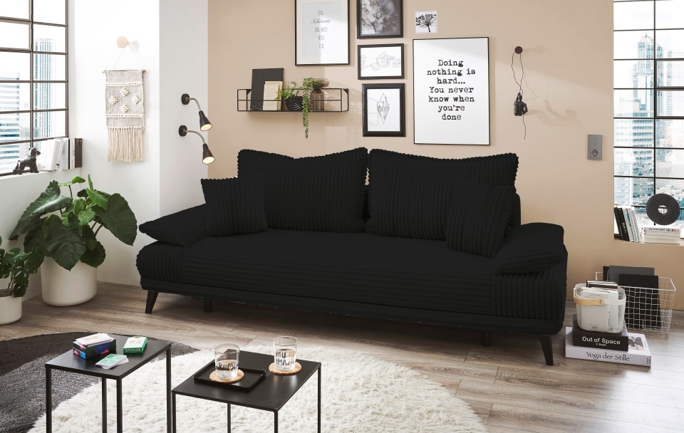 Carla_Ambience_allgemein_20 Schwarze Eleganz: Das Ed Exciting Design Sofa Carla – Elegantes Schlafsofa in der Farbe Black mit Ambience Cord Bezug, Schlaffunktion & Bettkasten