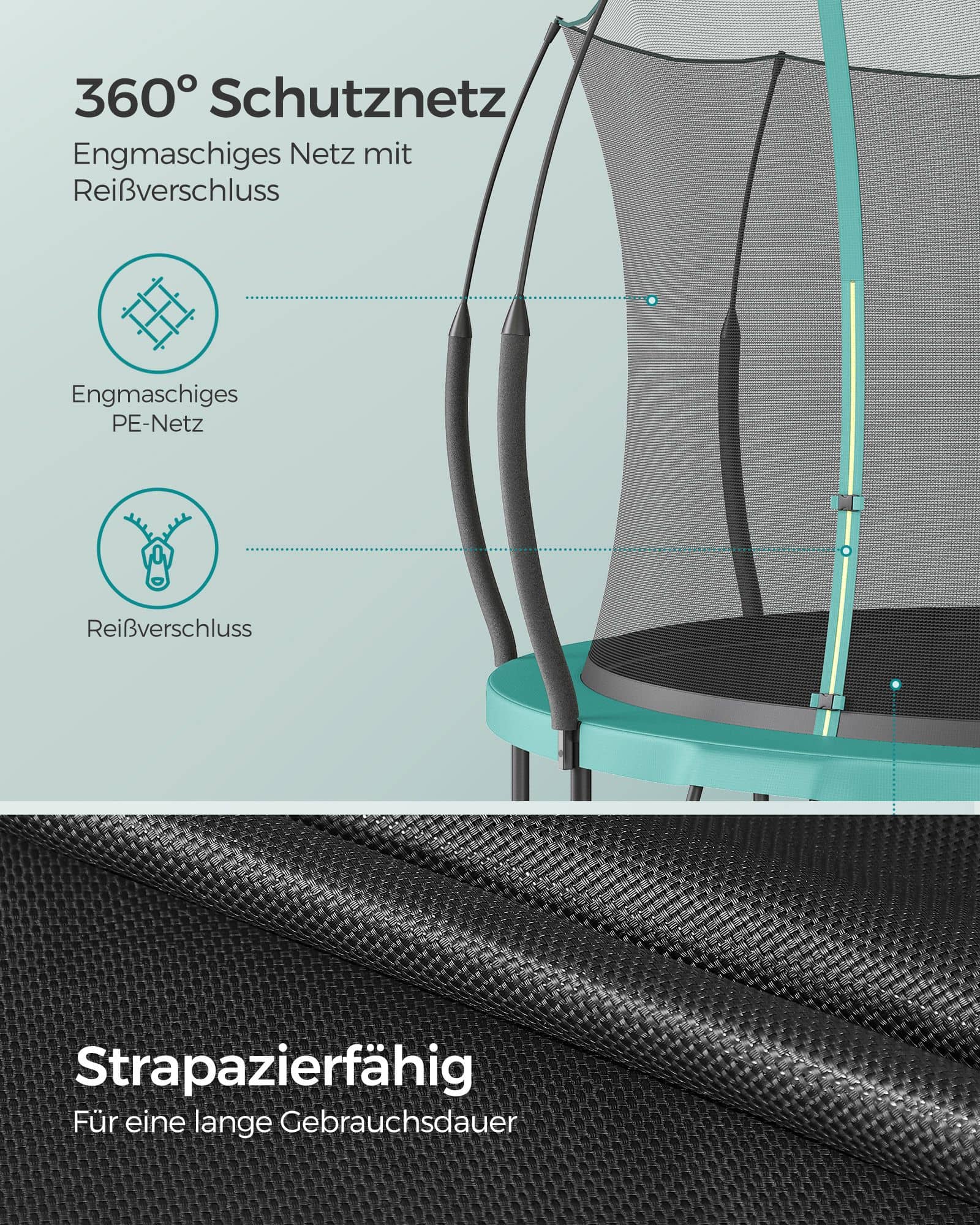 Trampolin Ø 366 cm mit Reißverschluss seeblau Trampolin Ø 366 cm mit Reißverschluss seeblau