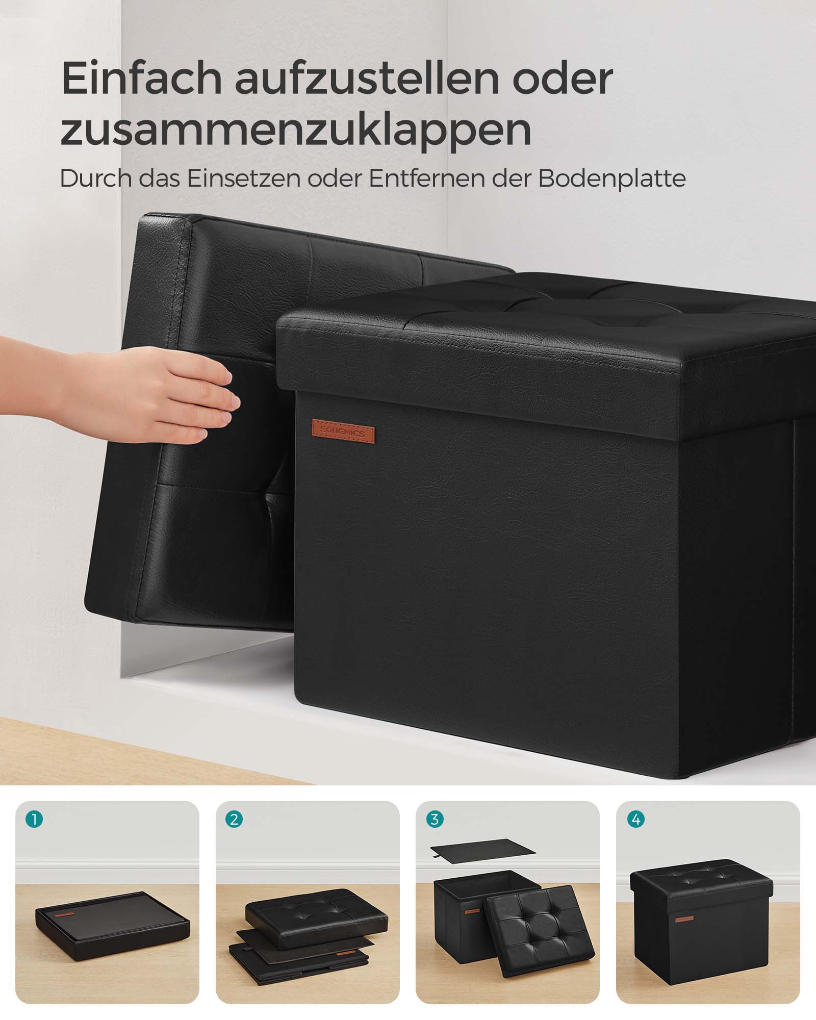 Klappbarer Sitzbank mit Stauraum 41 cm tintenschwarz