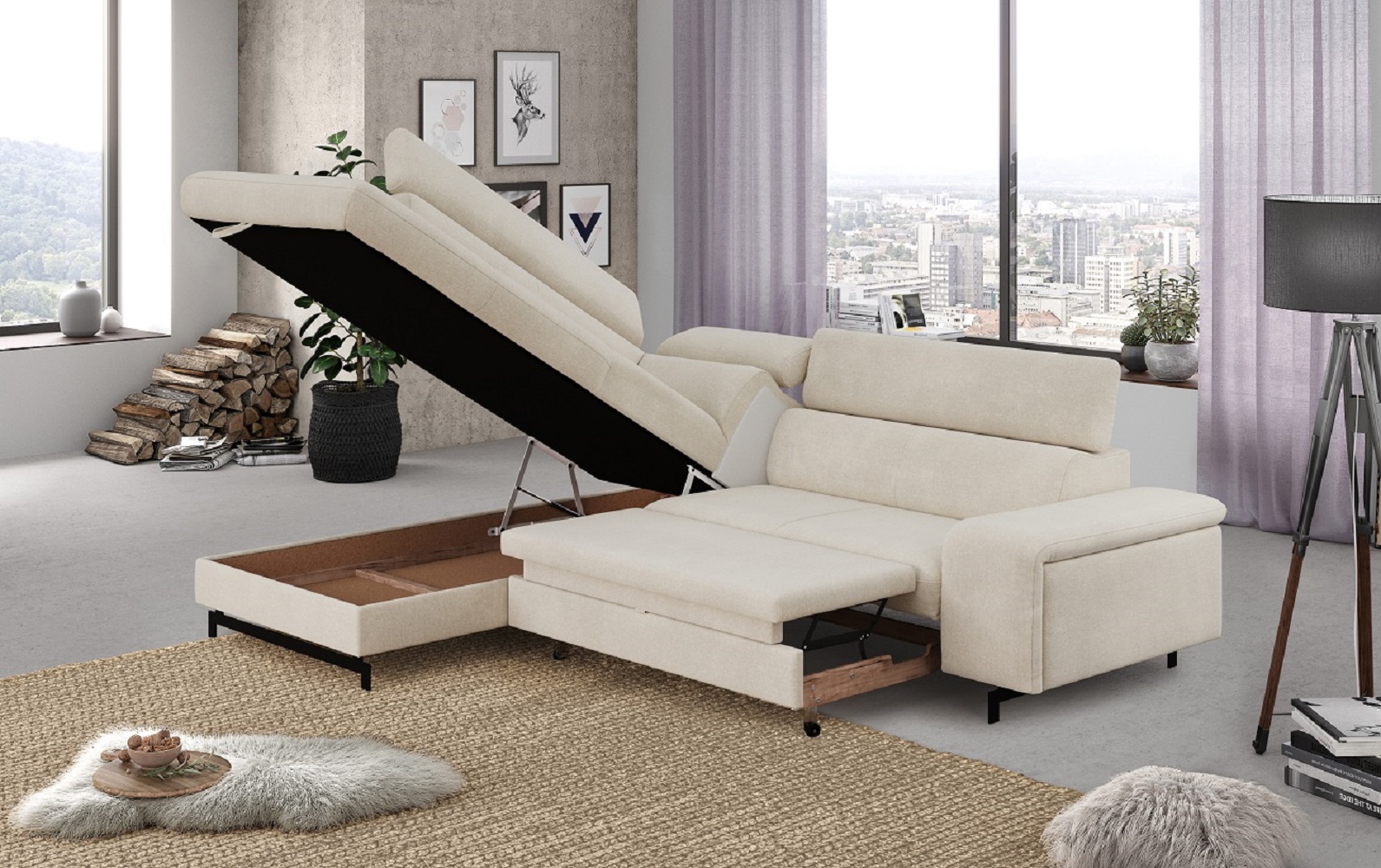 Ecksofa Emma Cotta Beige mit Schlaffunktion Ecksofa Emma Cotta Beige mit Schlaffunktion