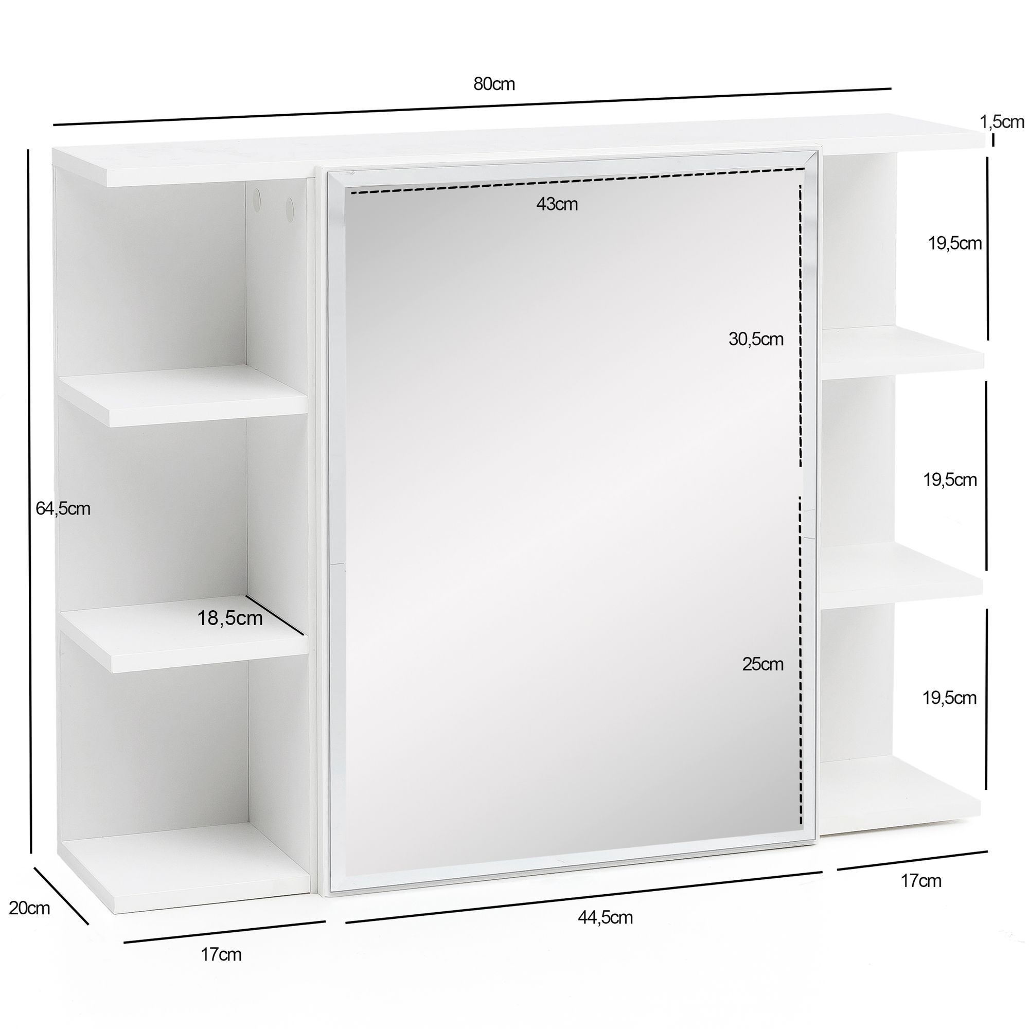 47559-WOHNLING-Haengeschrank-WL5-754-Weiss-80x64-5 Hängeschrank WL5.754 Weiß 80x64,5x20cm Spanplatte Spiegelschrank Modern