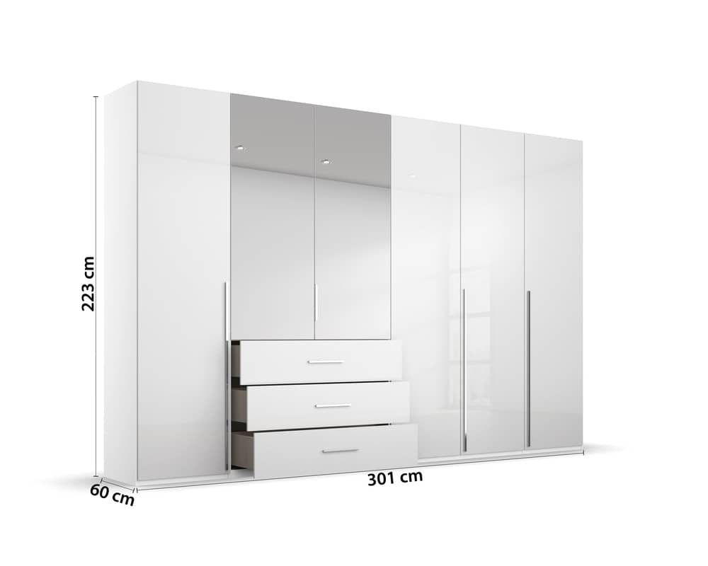 6-türiger Kleiderschrank Montclar von Rauch - Hochglanz Weiß/Alpinweiß mit Kristallglasspiegel, Schubkasteneinsatz, Soft-Close 6-türiger Kleiderschrank Montclar von Rauch - Hochglanz Weiß/Alpinweiß mit Kristallglasspiegel, Schubkasteneinsatz, Soft-Close