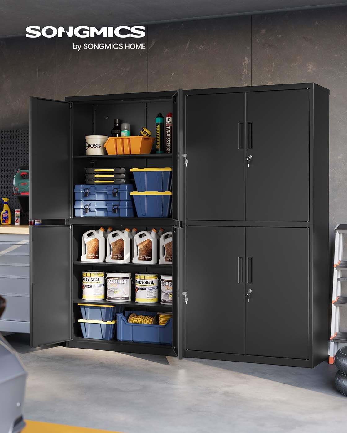 Aktenschrank mit 4 Türen und 5 Ebenen 40 x 80 x 180 cm mattschwarz Aktenschrank mit 4 Türen und 5 Ebenen 40 x 80 x 180 cm mattschwarz
