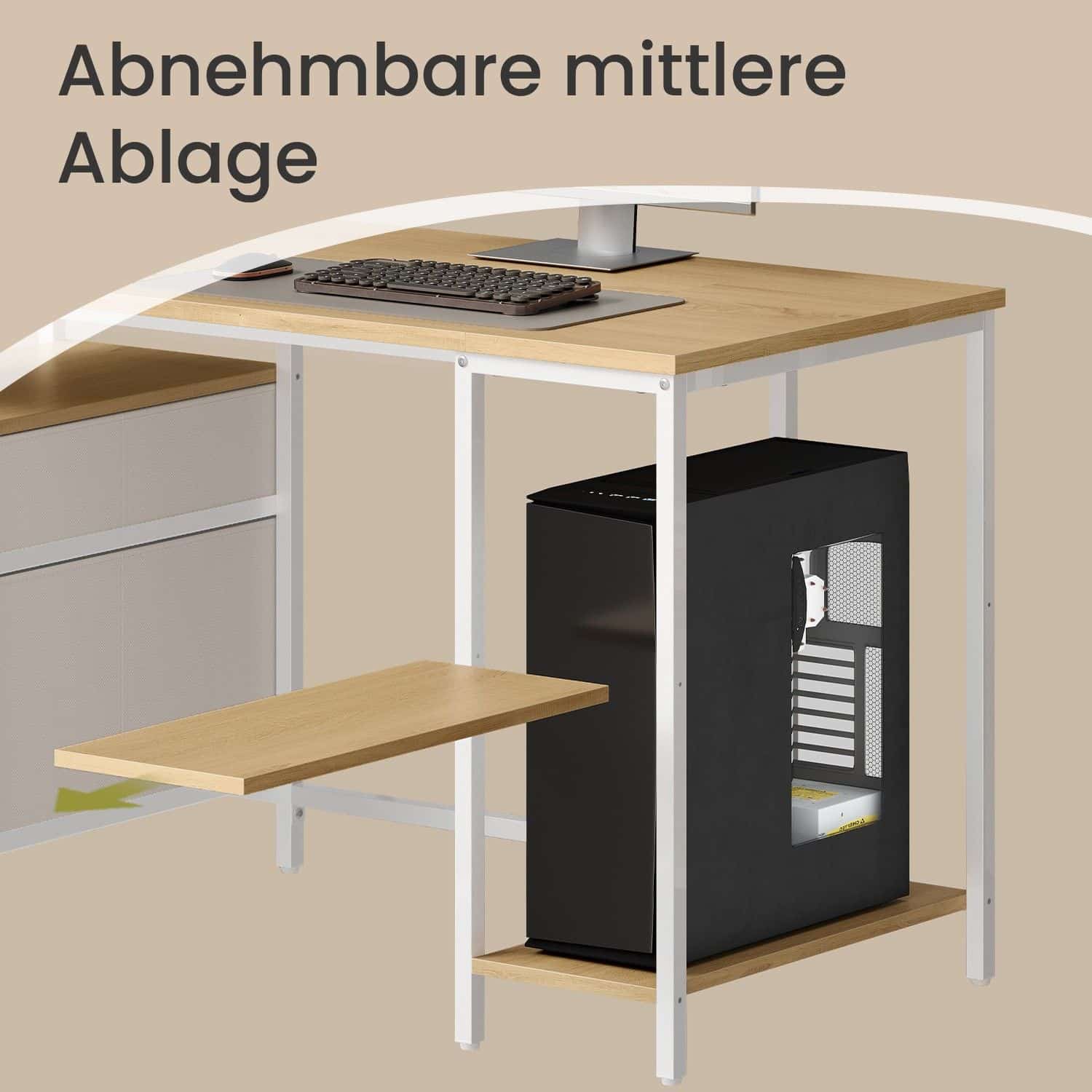 Computertisch mit 3 Ablagen und 2 Schubladen natureichenfarben-perlweiß Computertisch mit 3 Ablagen und 2 Schubladen natureichenfarben-perlweiß