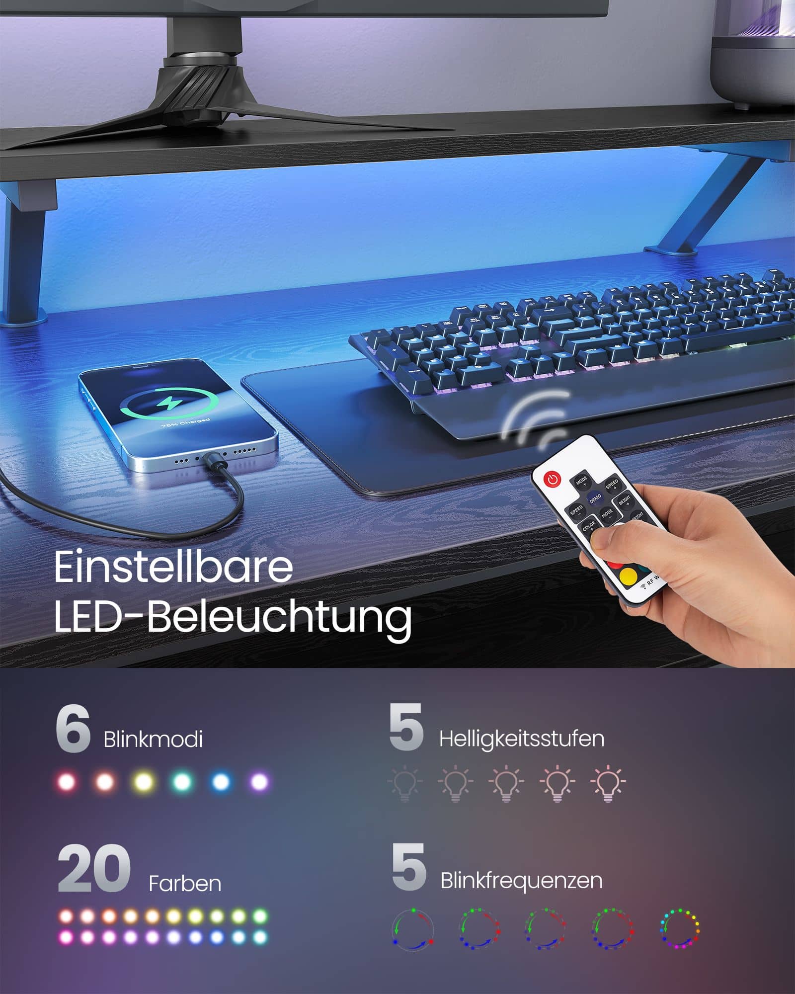 L-förmiger Schreibtisch mit Steckdosen ebenholzschwarz L-förmiger Schreibtisch mit Steckdosen ebenholzschwarz