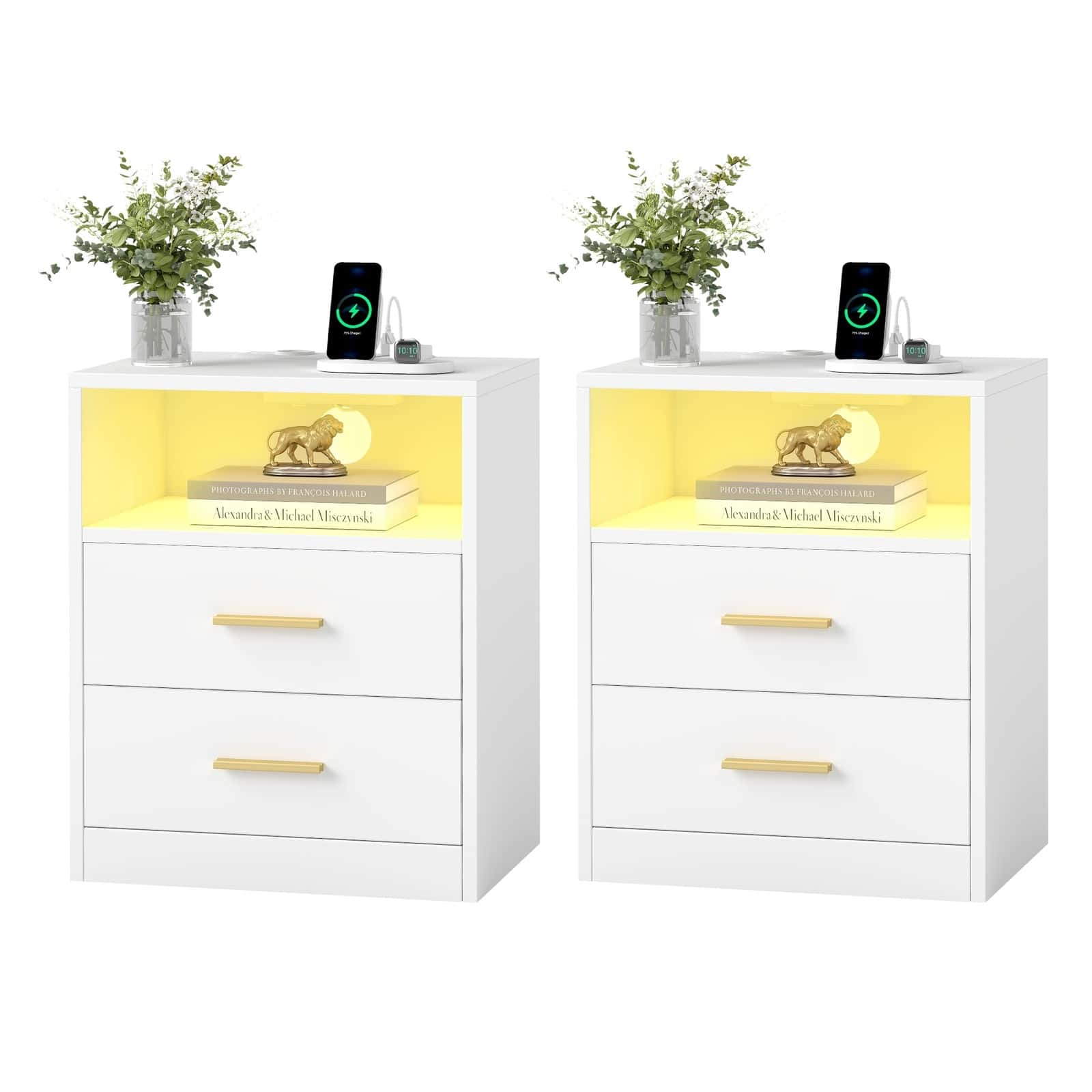 Beistelltisch mit Schubladen, 2er Set, Nachttisch aus Holz Beistelltisch mit Schubladen, 2er Set, Nachttisch aus Holz