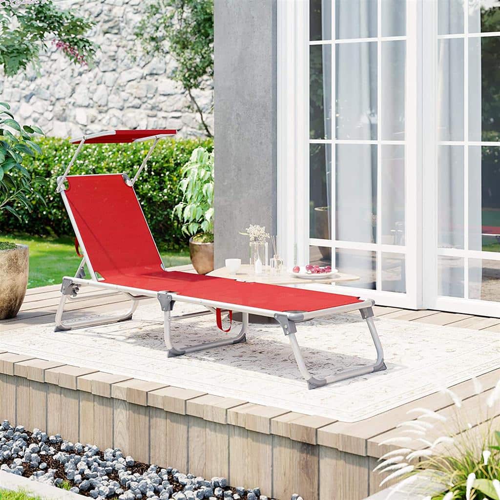 Sonnenliege mit Sonnendach rot-GCB19RD Sonnenliege mit Sonnendach rot-GCB19RD
