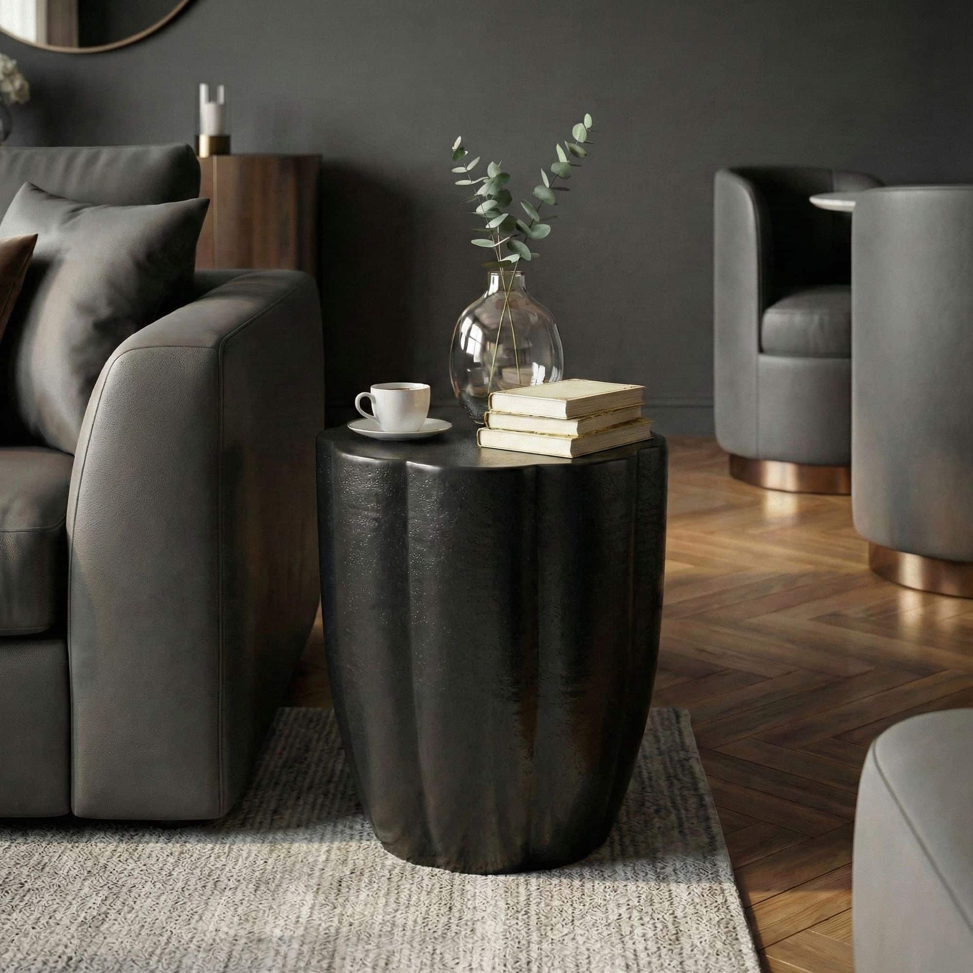 Beistelltisch Aluminium Schwarz 41cm Runder Anstelltisch Metall - Dekotisch Alu modern - Wohnzimmertisch klein - Design Couchtisch Sofatisch Handmade Beistelltisch Aluminium Schwarz 41cm Runder Anstelltisch Metall - Dekotisch Alu modern - Wohnzimmertisch klein - Design Couchtisch Sofatisch Handmade