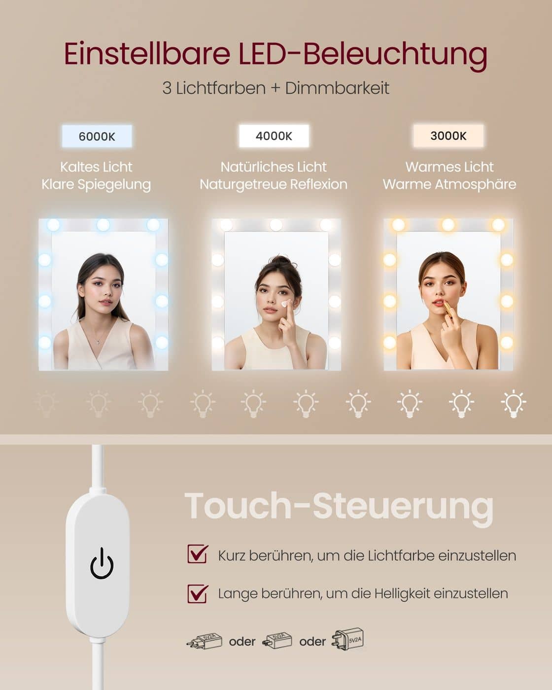 Kailyn Kollektion - Schminktisch mit Spiegel und LED-Beleuchtung Kailyn Kollektion - Schminktisch mit Spiegel und LED-Beleuchtung