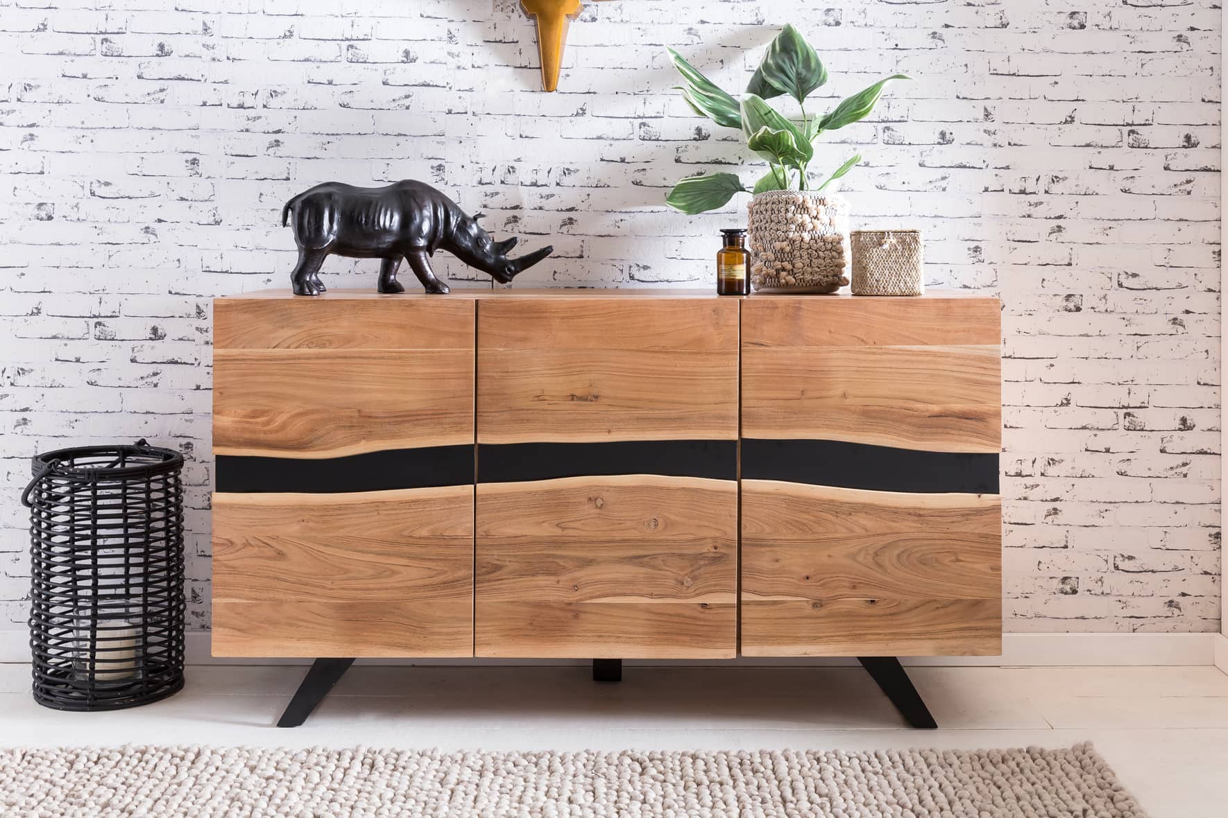 Sideboard 148 x 85 x 43 cm Massiv-Holz Akazie Natur Baumkante Anrichte Sideboard 148 x 85 x 43 cm Massiv-Holz Akazie Natur Baumkante Anrichte