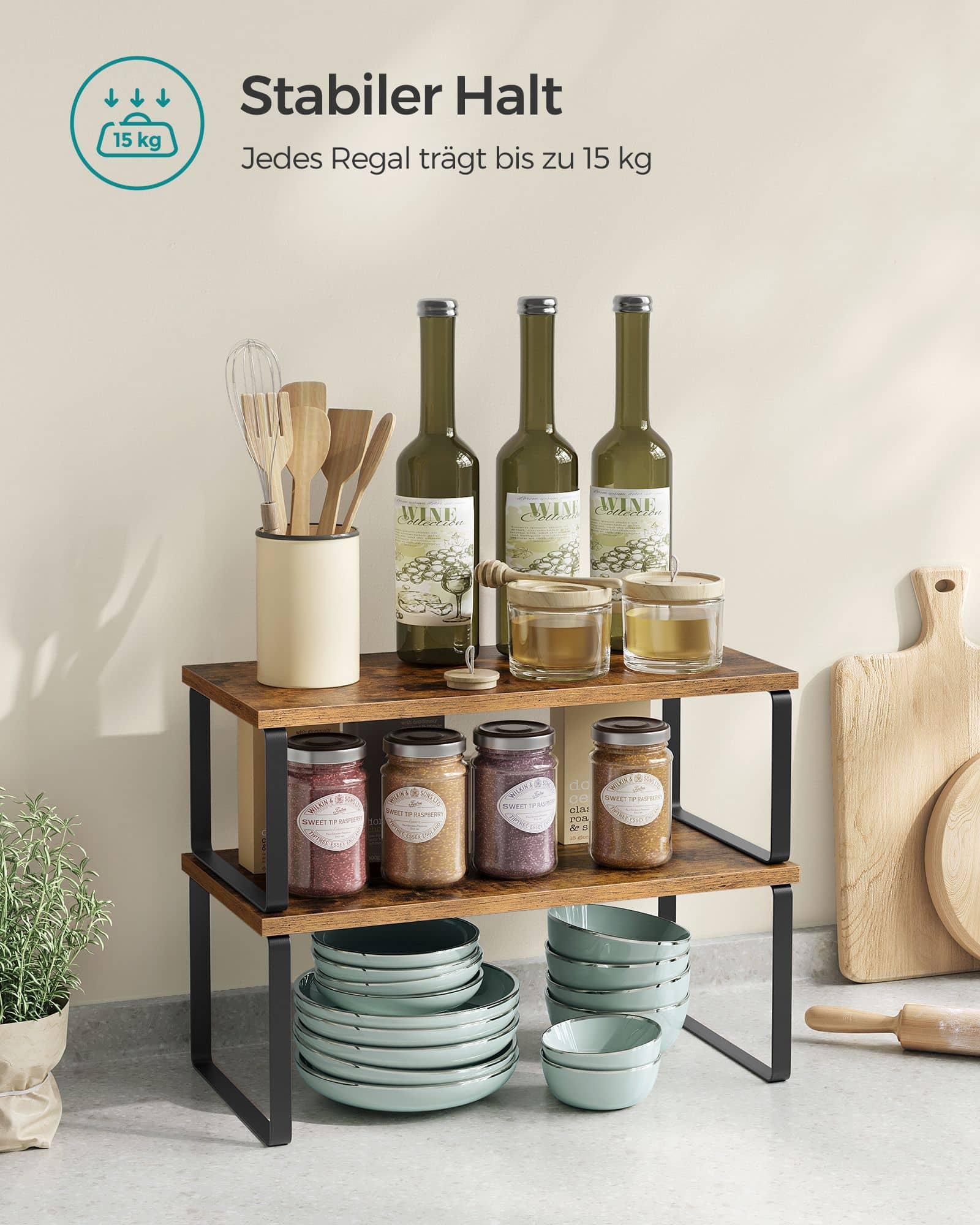 Küchen-Organizer Metall stapelbar tintenschwarz-vintagebraun Küchen-Organizer Metall stapelbar tintenschwarz-vintagebraun