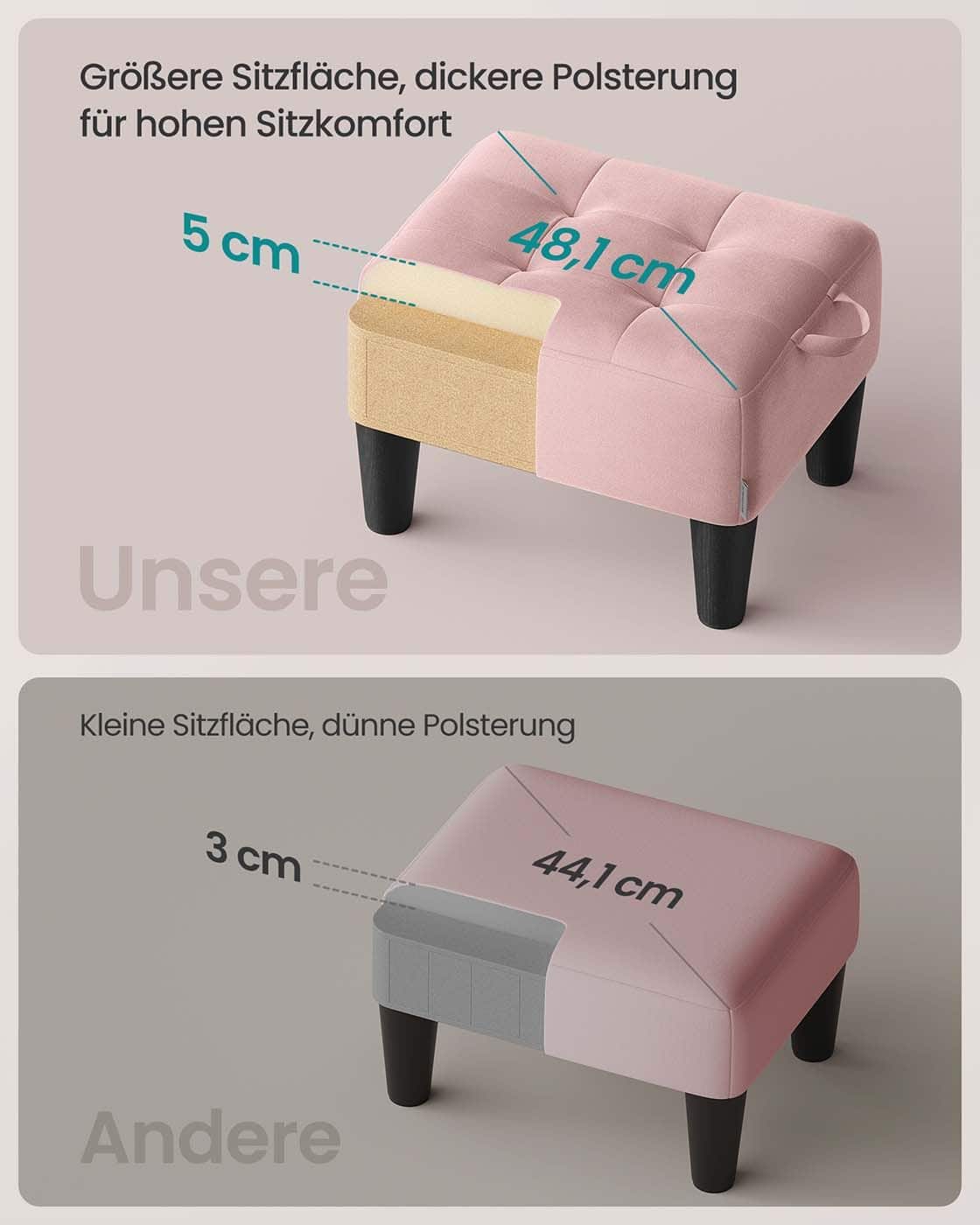 Sitzhocker aus Samt mit dicker Polsterung pastellrosa-tintenschwarz Sitzhocker aus Samt mit dicker Polsterung pastellrosa-tintenschwarz