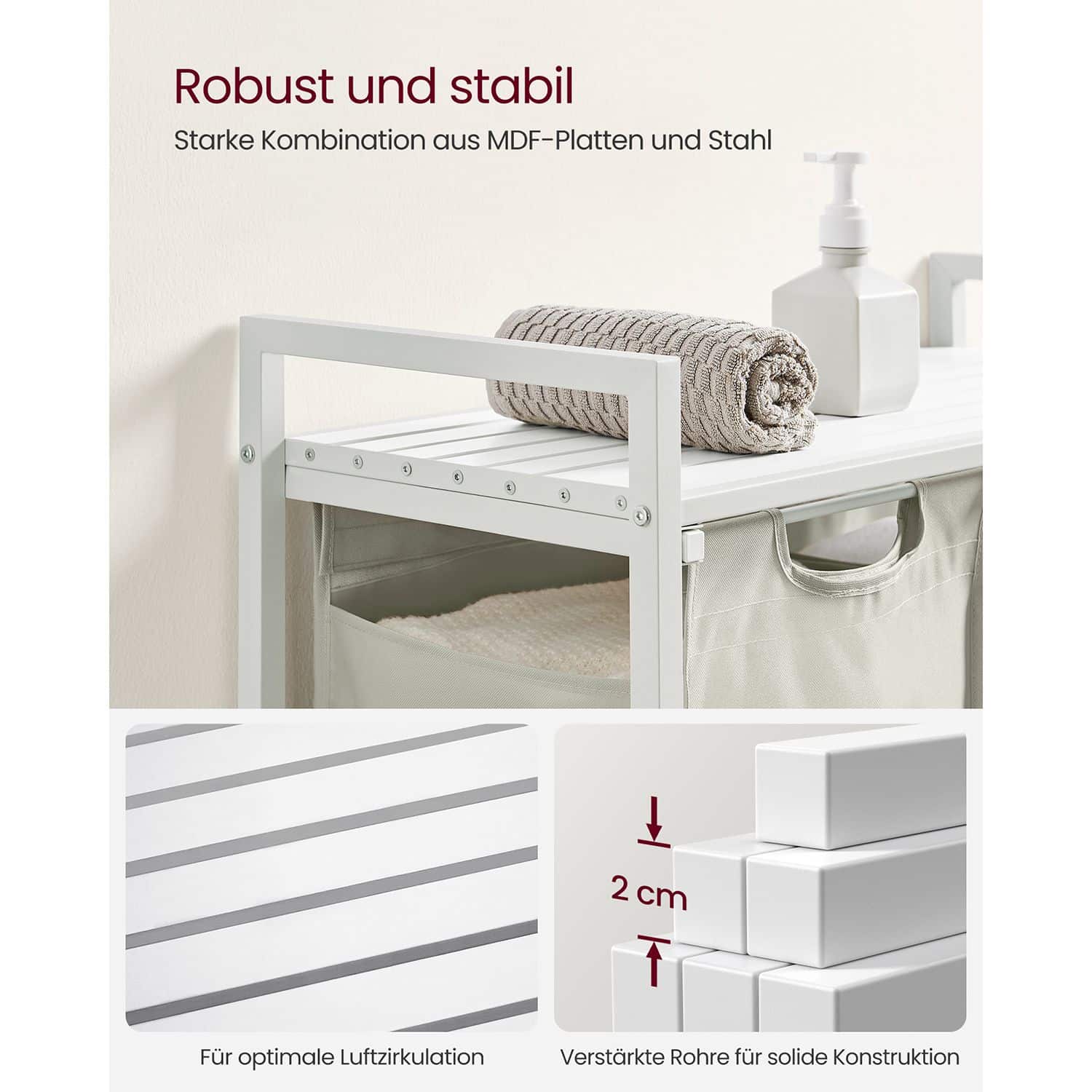 Wäschekorb 2 x 46 L mit 1 Ablage weiß-B34BLH201W01 Wäschekorb 2 x 46 L mit 1 Ablage weiß-B34BLH201W01