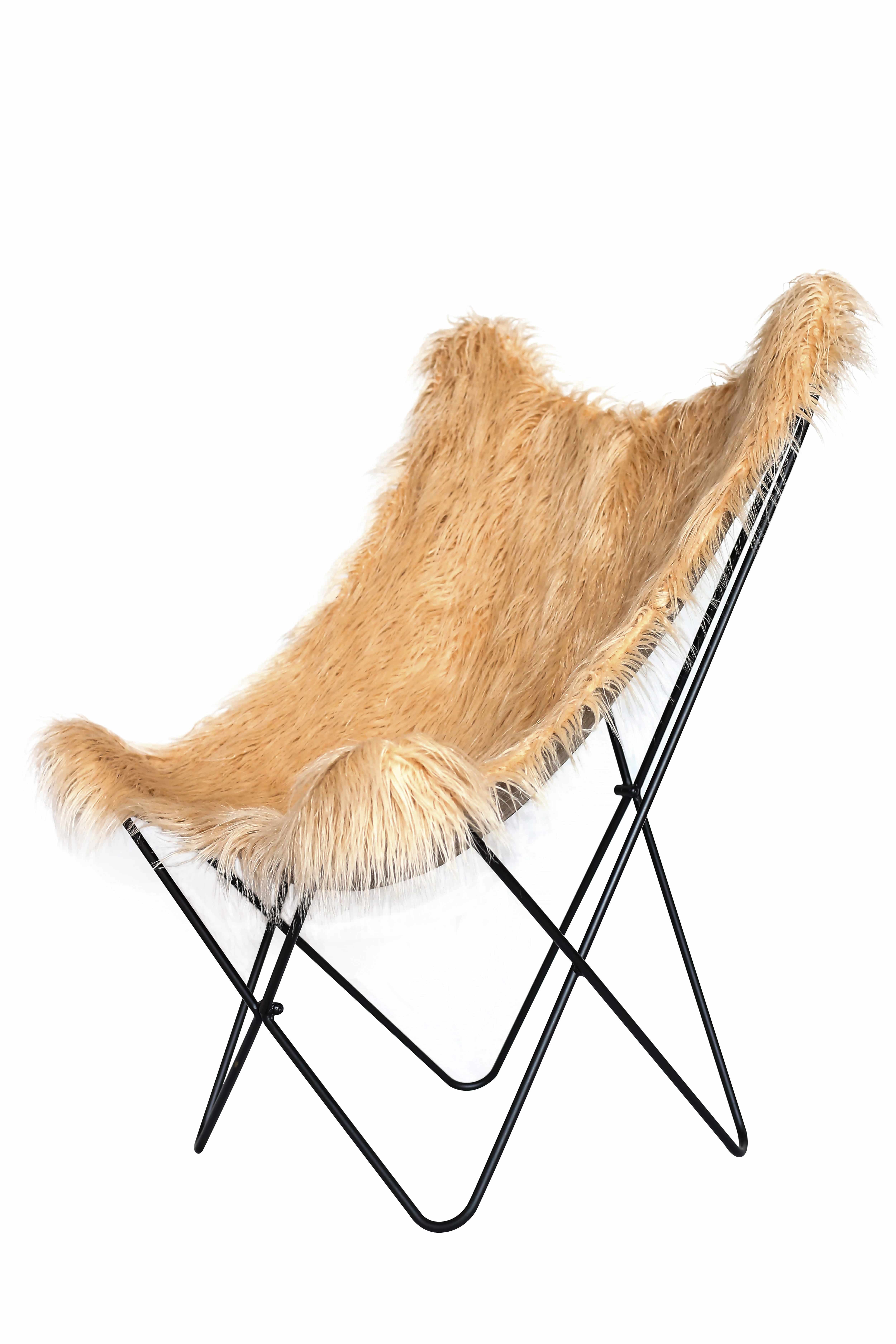 Schmetterling-Stuhl Lynn 110 – Kunstfell Braun/Beige 71×104×75 cm Schmetterling-Stuhl Lynn 110 – Kunstfell Braun/Beige 71×104×75 cm