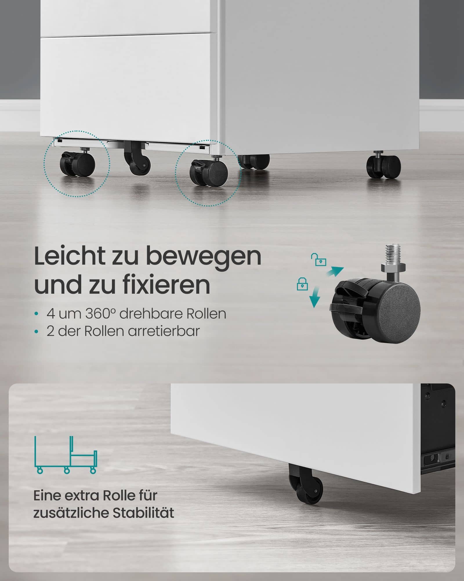 Rollcontainer mit 4 Schubladen und Rädern wolkenweiß Rollcontainer mit 4 Schubladen und Rädern wolkenweiß