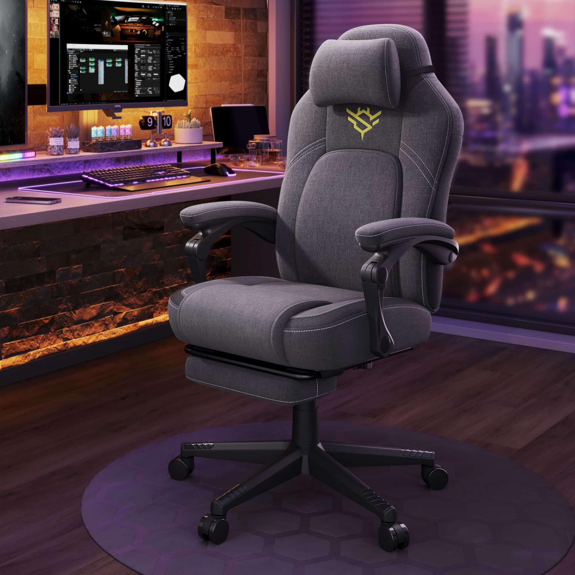 Gaming-Stuhl höhenverstellbar mit Fußstütze und Kopfkissen taubengrau Gaming-Stuhl höhenverstellbar mit Fußstütze und Kopfkissen taubengrau