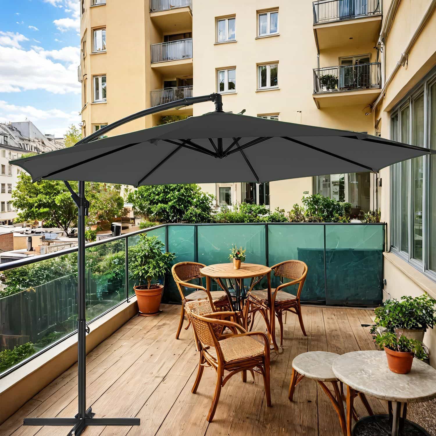 Sonnenschirm, Ampelschirm 300 cm d, mit Ständer Sonnenschirm, Ampelschirm 300 cm d, mit Ständer