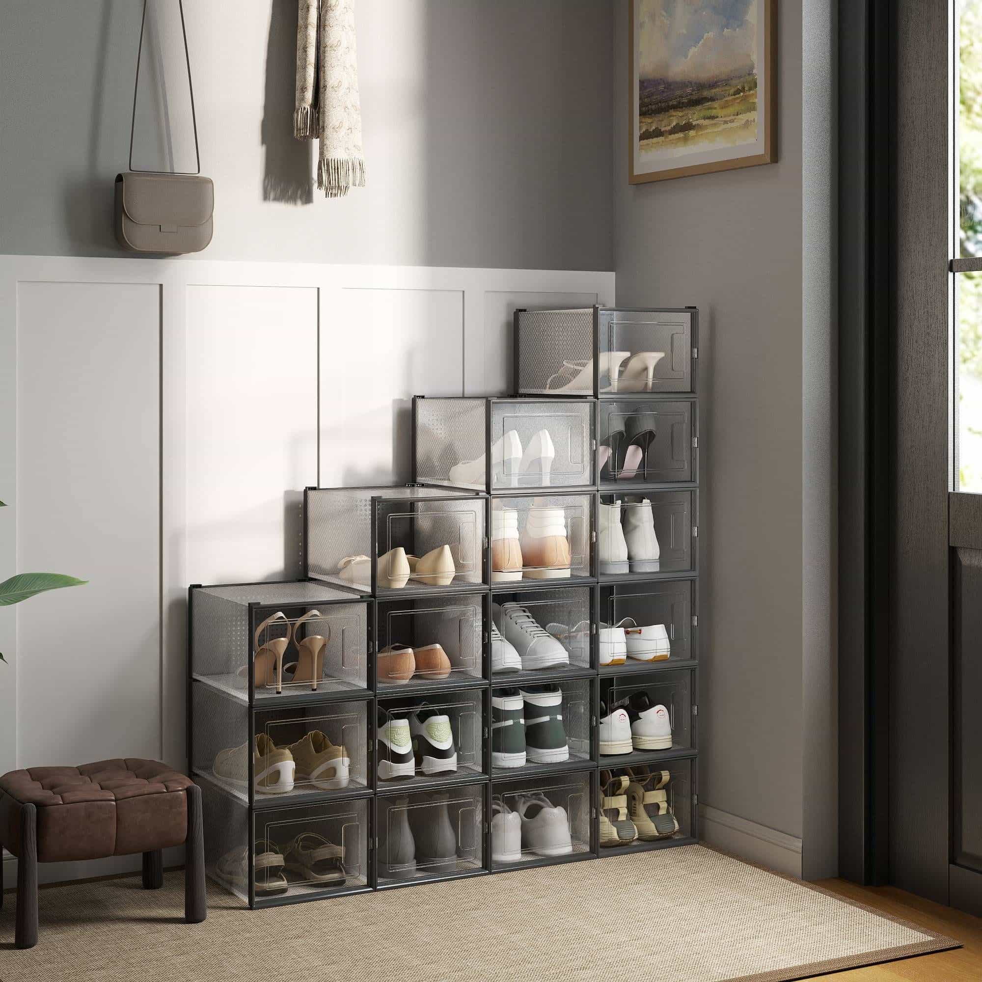 Schuhboxen, 18er Set, Schuh-Organizer aus Kunststoff