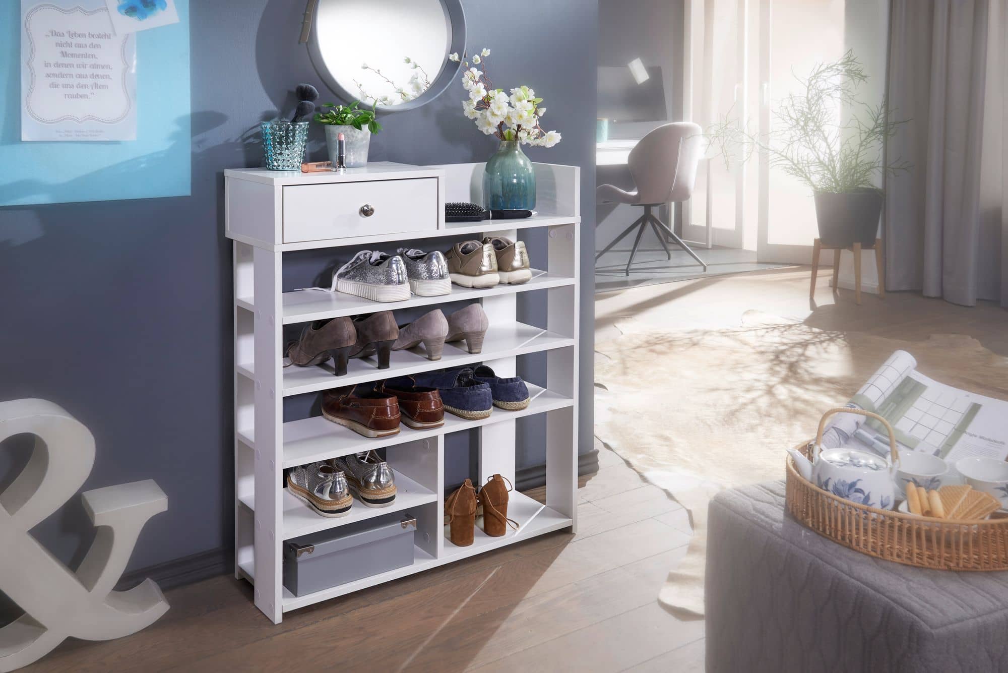 52565-WOHNLING-Schuhregal-75x24x92-cm-Weiss-WL6-070-WL6-070_2 Design Schuhregal 75 x 92,5 x 24 cm Flurregal Weiß