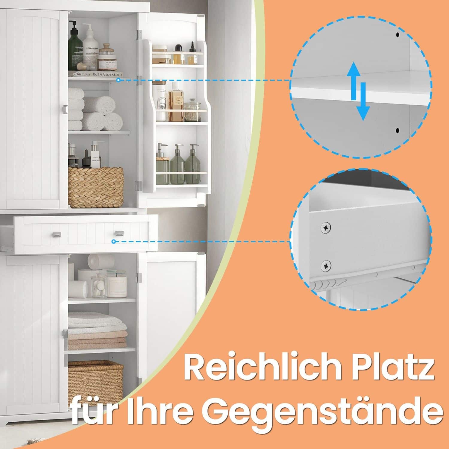 VASAGLE Küchenschrank Weiß mit Schublade & Ablagen