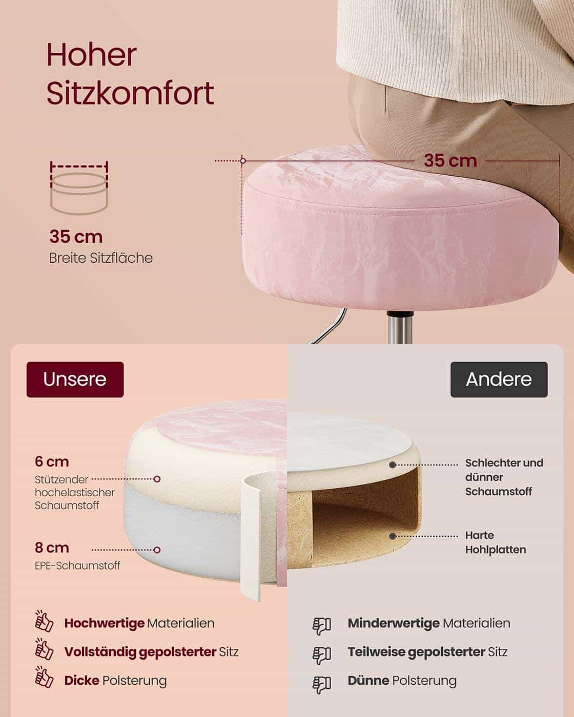 Höhenverstellbarer und 360° drehbarer Schminkhocker pastellrosa Höhenverstellbarer und 360° drehbarer Schminkhocker pastellrosa