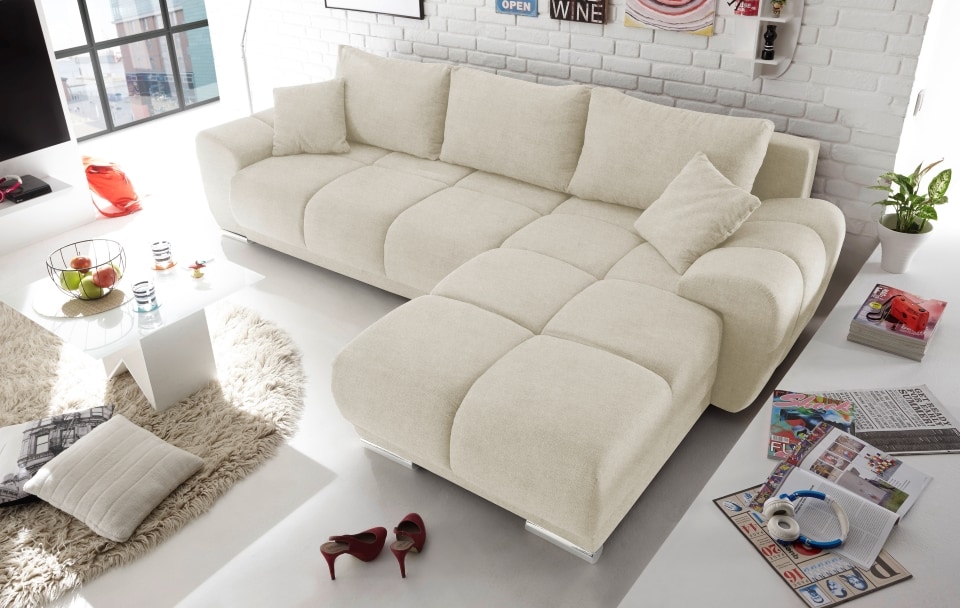 Ed Exciting Design Sofa Anton mit Schlaffunktion & Bettkasten in verschiedenen Farben erhältlich Luxus-Webstoff Flachgewebe beidseitig montierbar