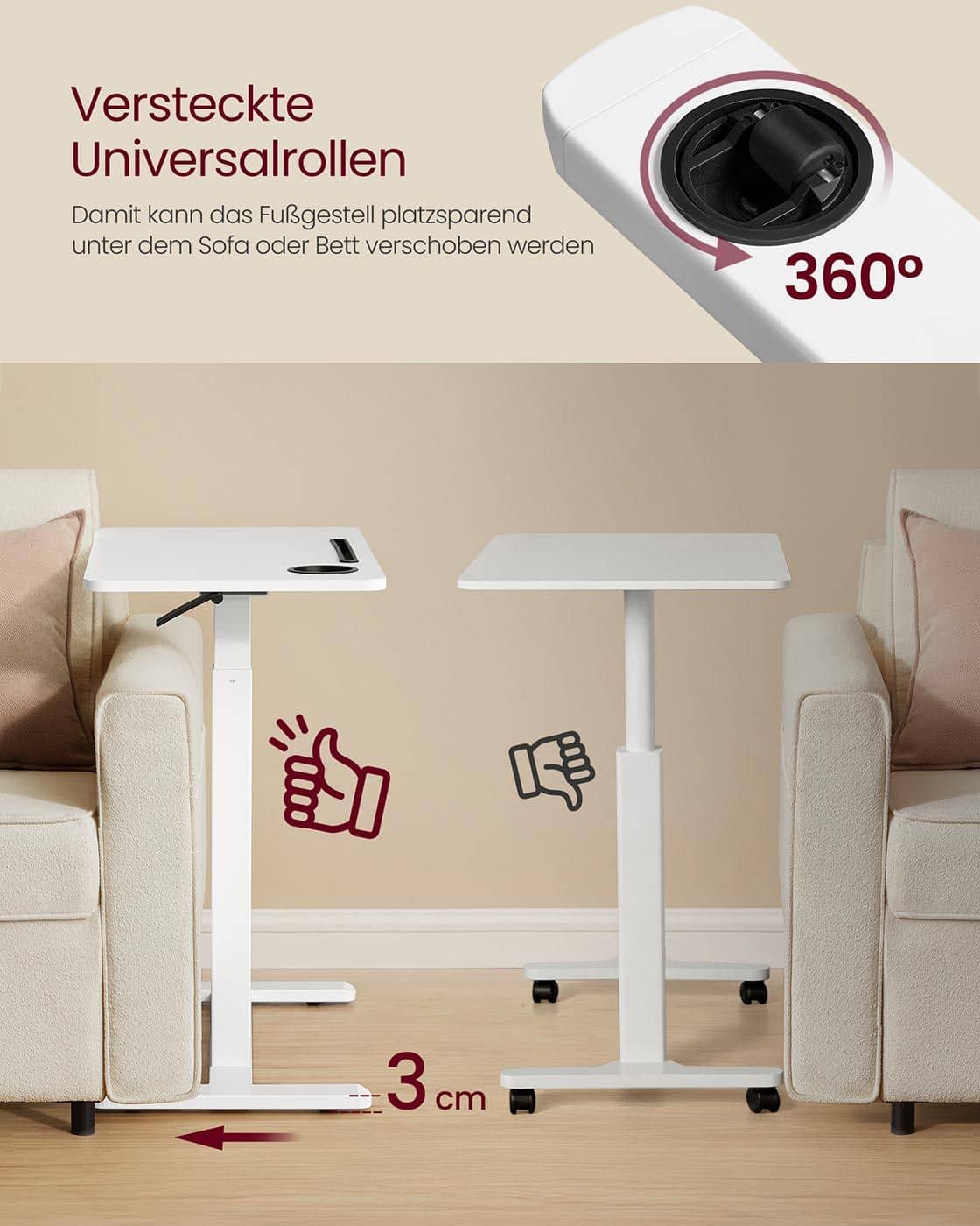 Mobiler Beistelltisch mit Rollen und Getränkehaltern Mobiler Beistelltisch mit Rollen und Getränkehaltern