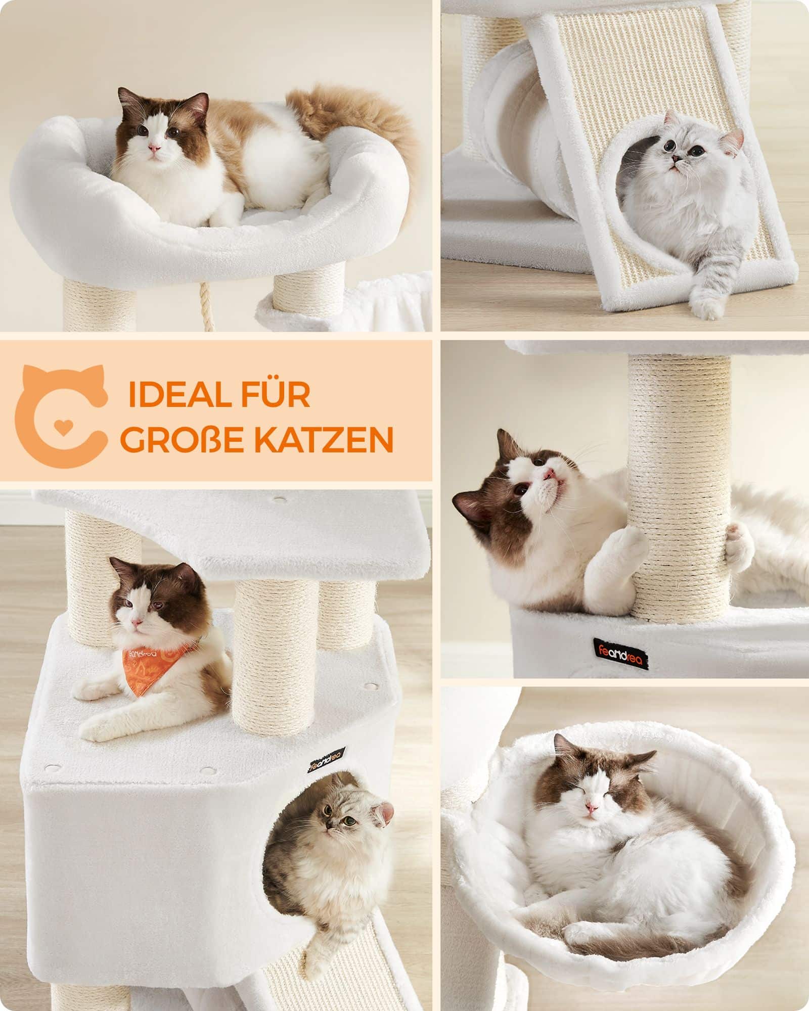 Kratzbaum mit Höhlen 50 x 50 x 141 cm cremeweiß Kratzbaum mit Höhlen 50 x 50 x 141 cm cremeweiß