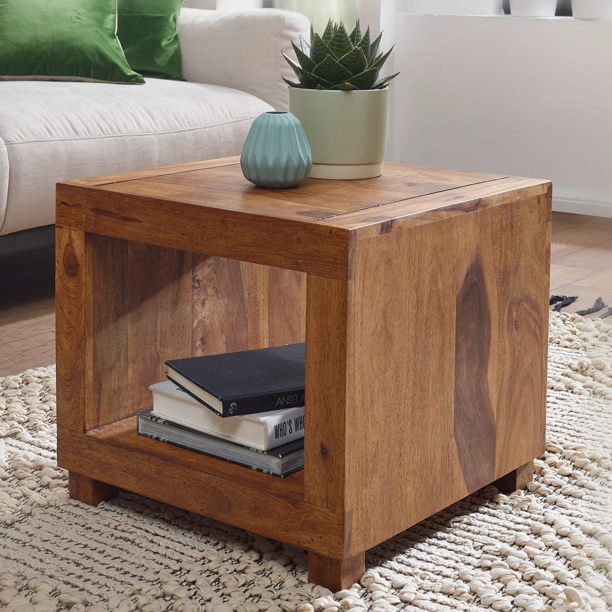31321-WOHNLING-Couchtisch-MUMBAI-Massiv-Holz-Sheesh Couchtisch MUMBAI Massiv-Holz Sheesham 50 cm breit Wohnzimmer-Tisch Design dunkel-braun Landhaus-Stil Beistelltisch