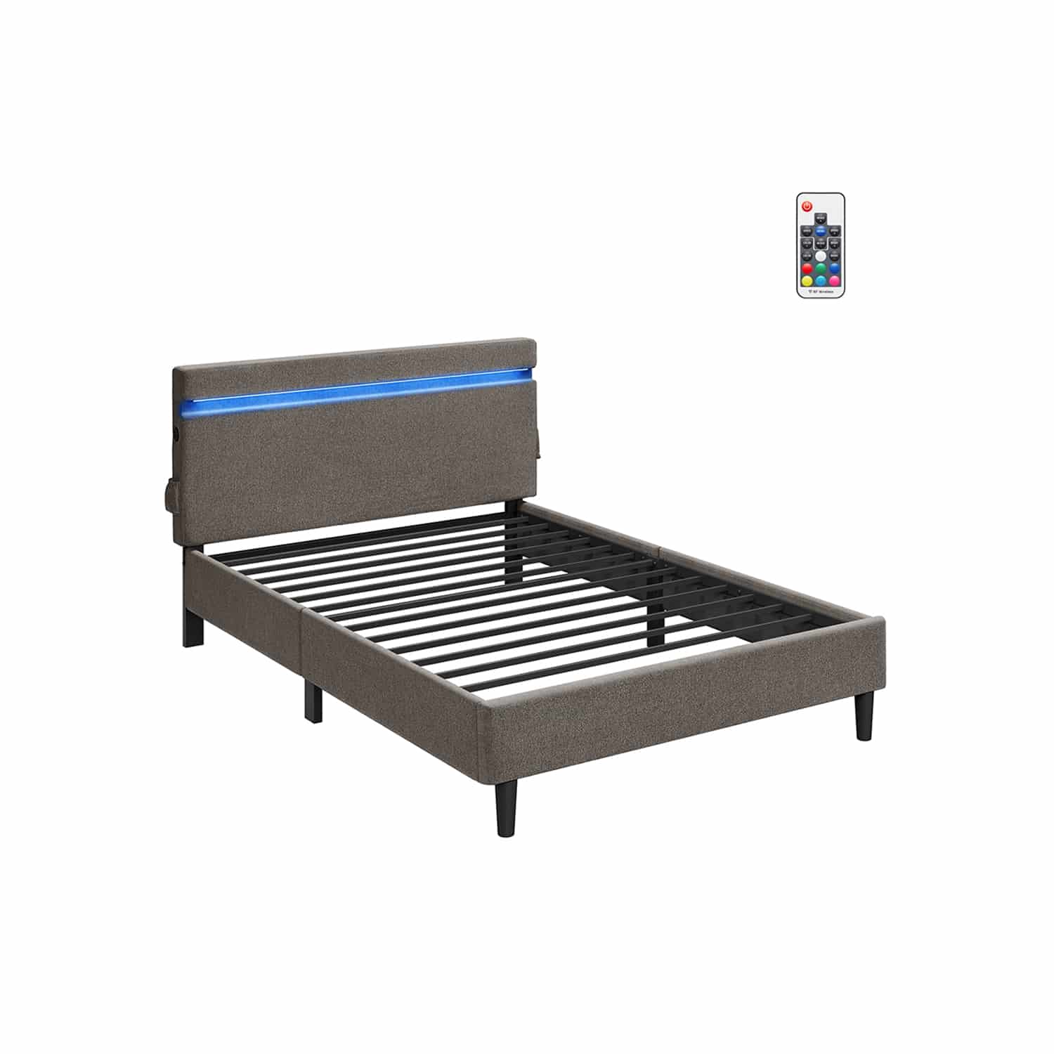 Doppelbett aus Metall 140 x 200 cm LED-Beleuchtung dunkelgrau Doppelbett aus Metall 140 x 200 cm LED-Beleuchtung dunkelgrau