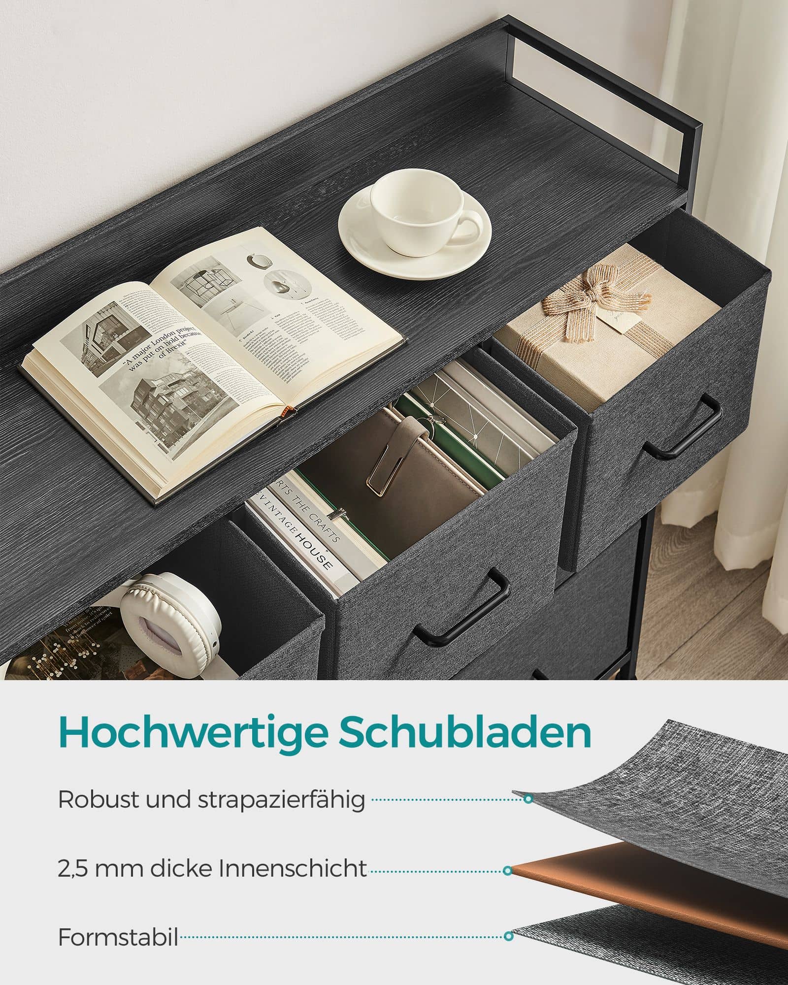 Kommode mit 7 Stoffschubladen mit Griffen-LTS523G22 Kommode mit 7 Stoffschubladen mit Griffen-LTS523G22