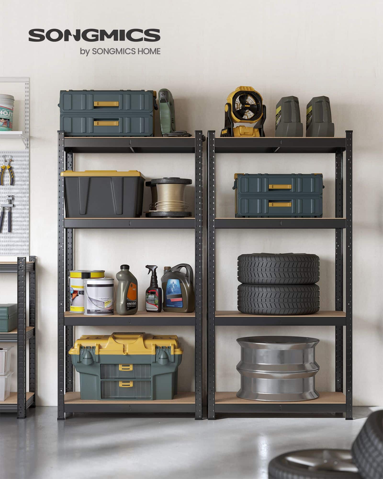 Schwerlastregal mit Stahlgestell schwarz-GLR044B02 Schwerlastregal mit Stahlgestell schwarz-GLR044B02