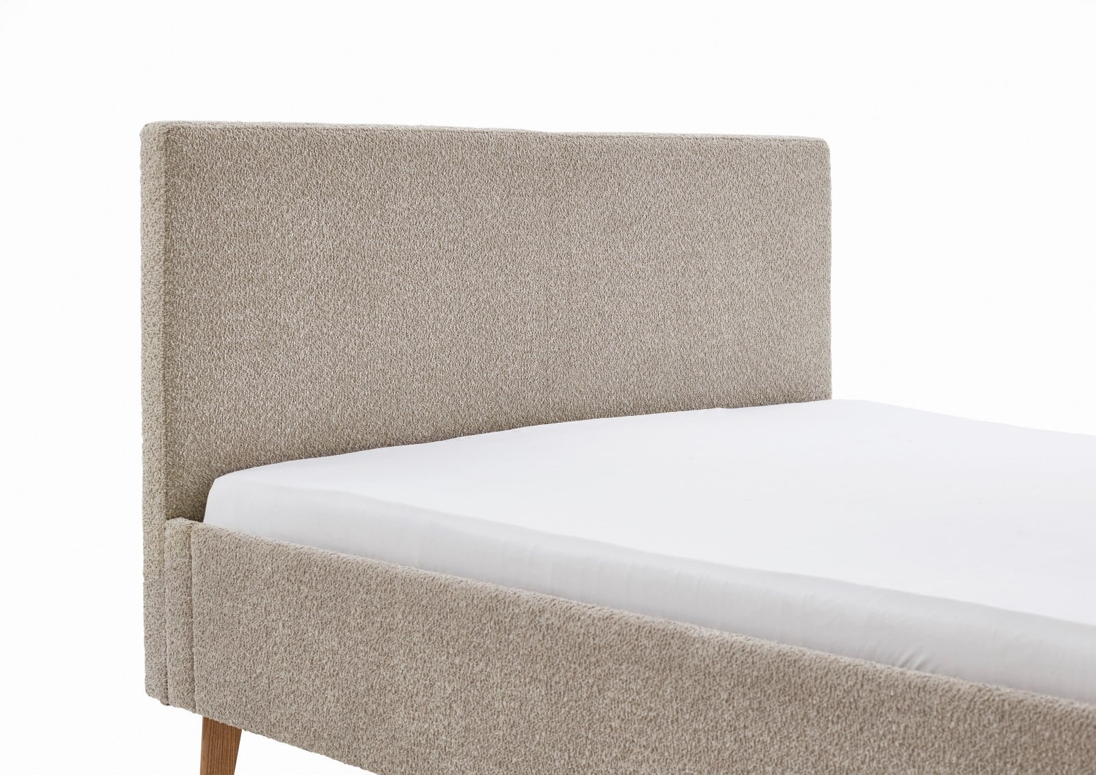 Polsterbett Kreta by Meise – Modernes Bettgestell mit Stoffbezug in Taupe, Kopfteil glatt, Holzfüße eichenfarbig, 140x200 cm Polsterbett Kreta by Meise – Modernes Bettgestell mit Stoffbezug in Taupe, Kopfteil glatt, Holzfüße eichenfarbig, 140x200 cm