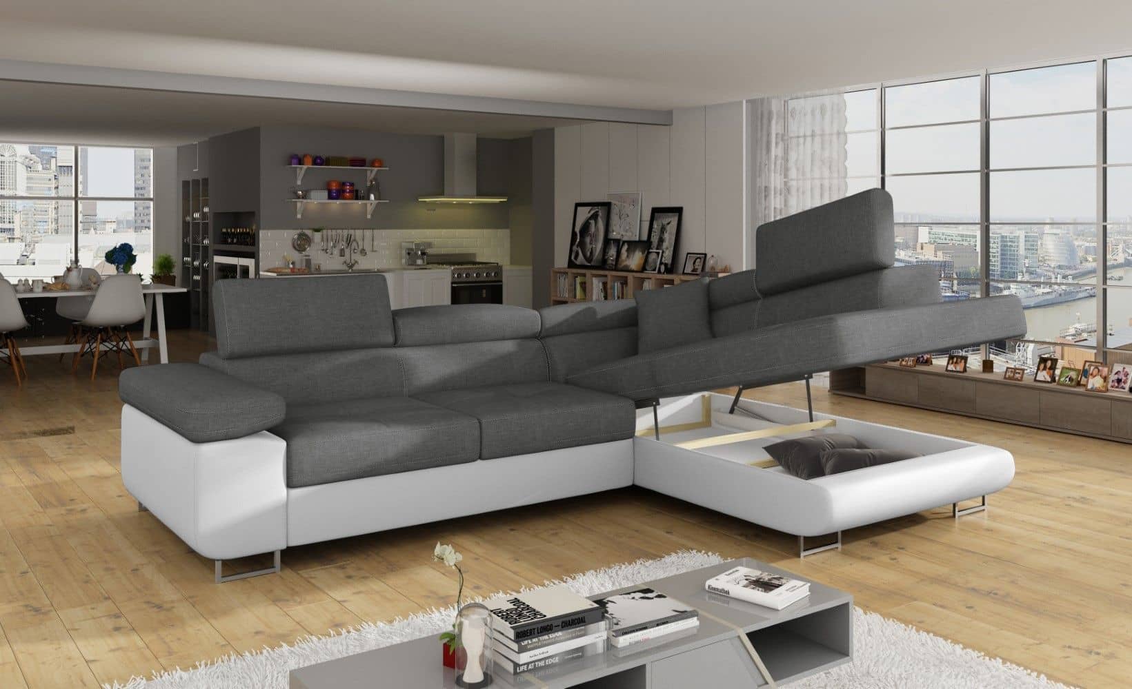 Eltap Ecksofa Anton mit Schlaffunktion & Bettkasten | Sawanna/Soft